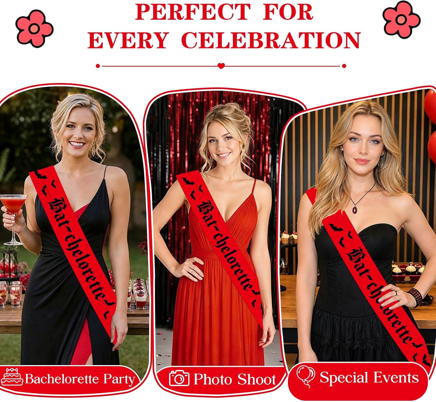 Bat-chelorette Sash Red Black Halloween Bachelorette Party Sash