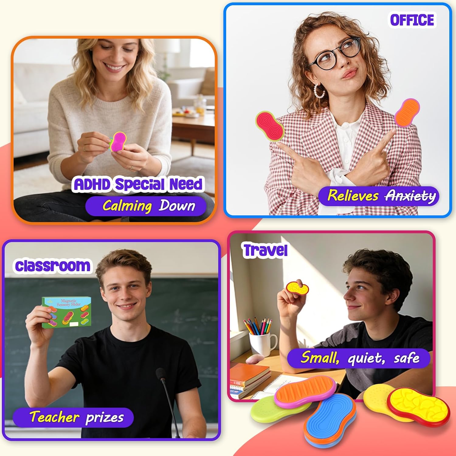 6PCs Magnet Sensory Fidget Toys for Kids - 6 Pack Silicone Fidget Magnetic Slider for Autism, Anxiety & ADHD, Calming Tools for Adults Office Desk / Travel Classroom Must Haves, Gifts for Kids