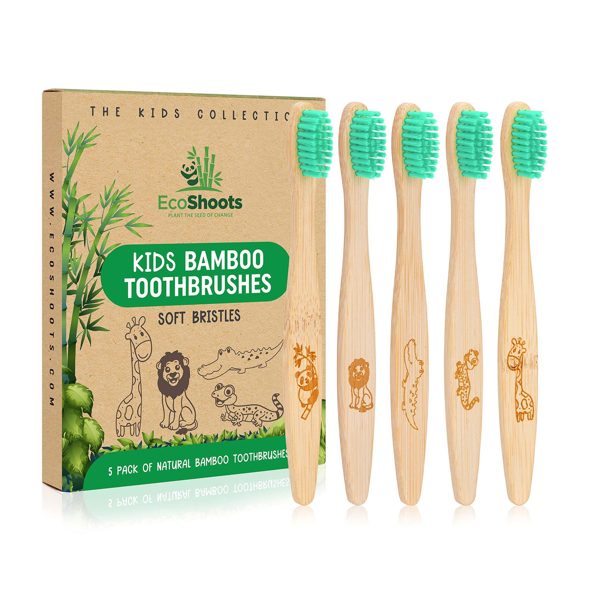 Kids Bamboo Toothbrushes with Super Soft Bristles | Pack of 5 Kids Toothbrushes | Eco-Friendly Natural Wooden Childrens Toothbrush | Organic Biodegradable Handle | BPA Free Kids Toothbrush
