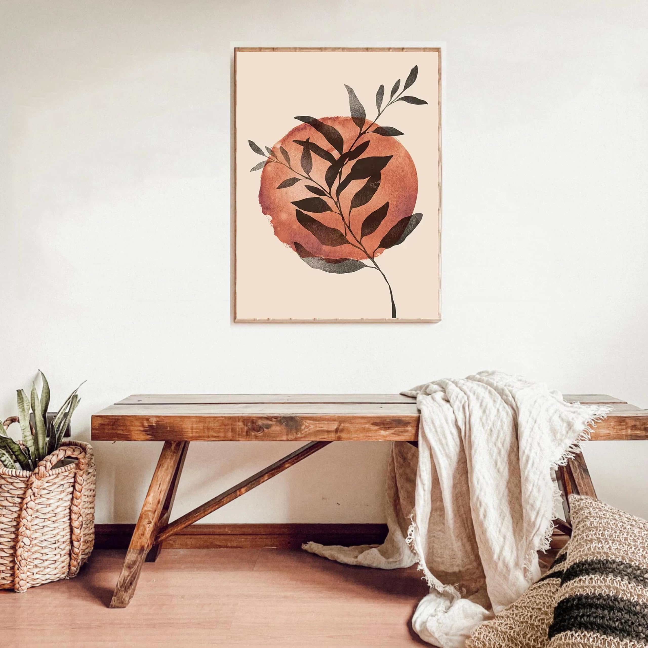 DFZEWKI Wall Art Boho Abstract Mountain Sun Vase Leaves Plant Canvas Painting Nordic and Prints Decor(60x80cm(24x31in)/No frame)