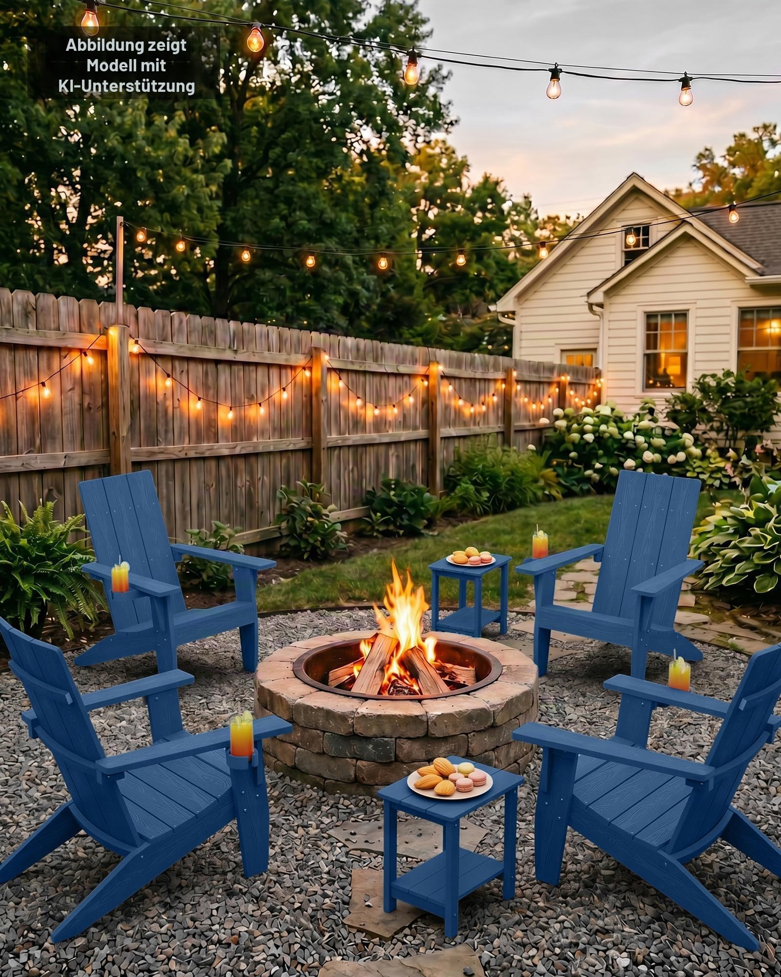 Adirondack Stuhl mit Getränkehalter für Outdoor Garten: Übergröße Adirondack Chair Kunststoff HIPS mit Getränkehalter - Adirondack Gartensessel Wetterfest für Balkon/Terrasse/Feuerstelle/Beach(Navy)