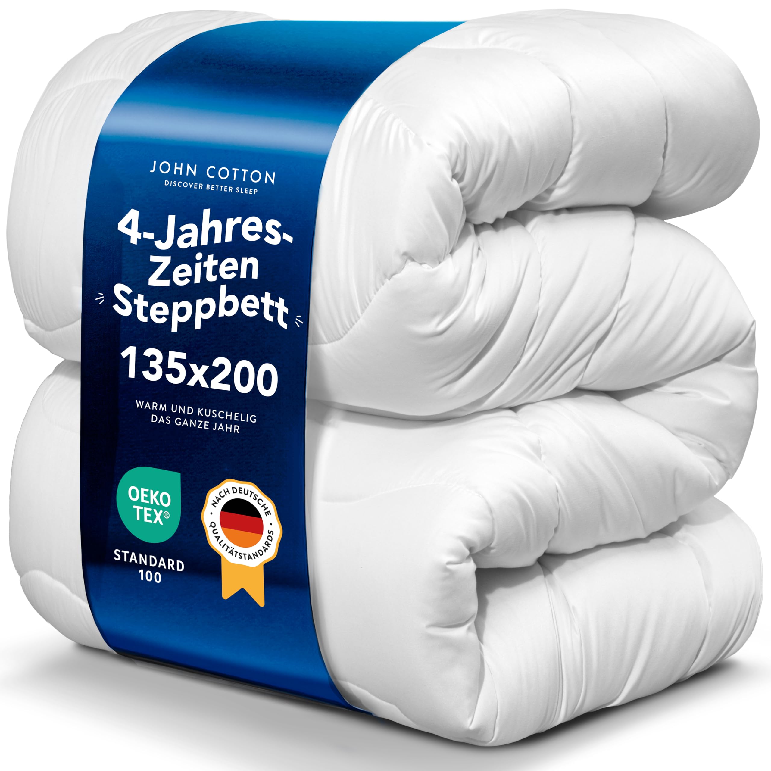 John Cotton 4 Jahreszeiten Bettdecke 135x200 - Atmungsaktive 3-in-1 Bettdecken für Sommer & Winter | Oeko-Test Zertifiziert Steppdecke, Warme Schlafdecke | Winterdecke 135 x 200 cm