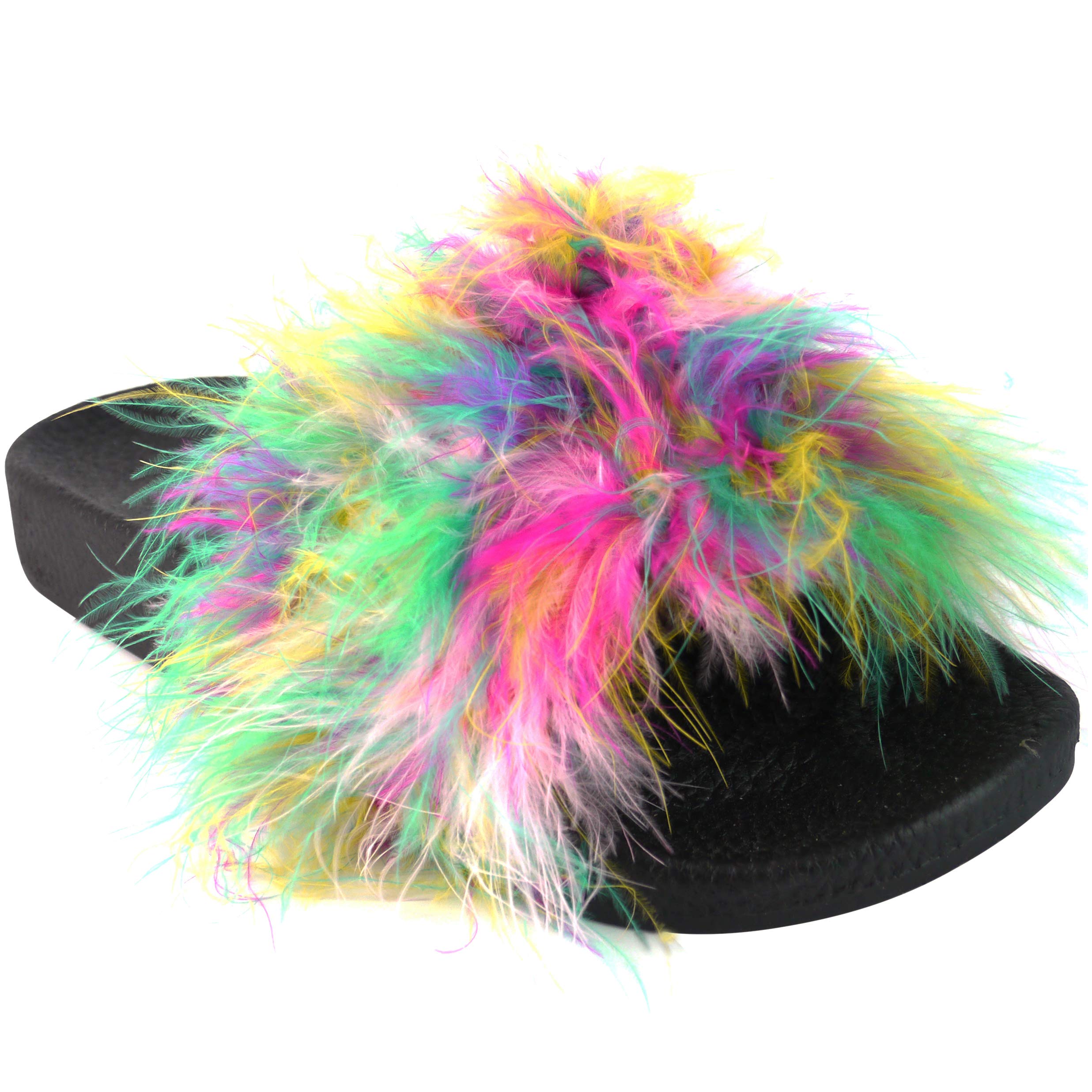 BeMeesh Womens Ladies Long Faux Fur Sliders Sandals Mules