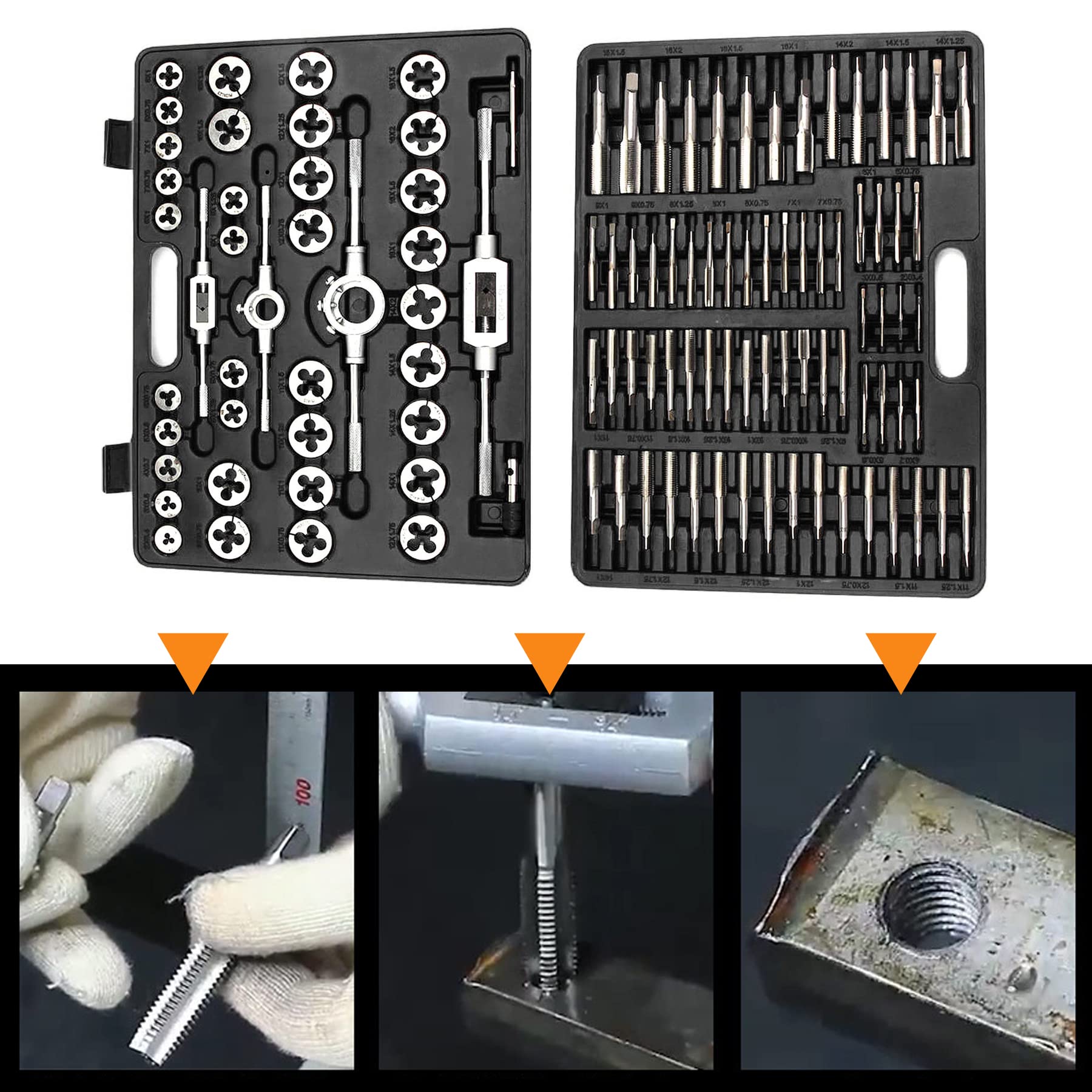 Froadp 110 pezzi/Set Metrica per Filettatura Maschio - Kit di utensili al tungsteno professionale Metrica a Mano con custodia - Filetto dado a vite Attrezzo manuale pesante (110 PCS)