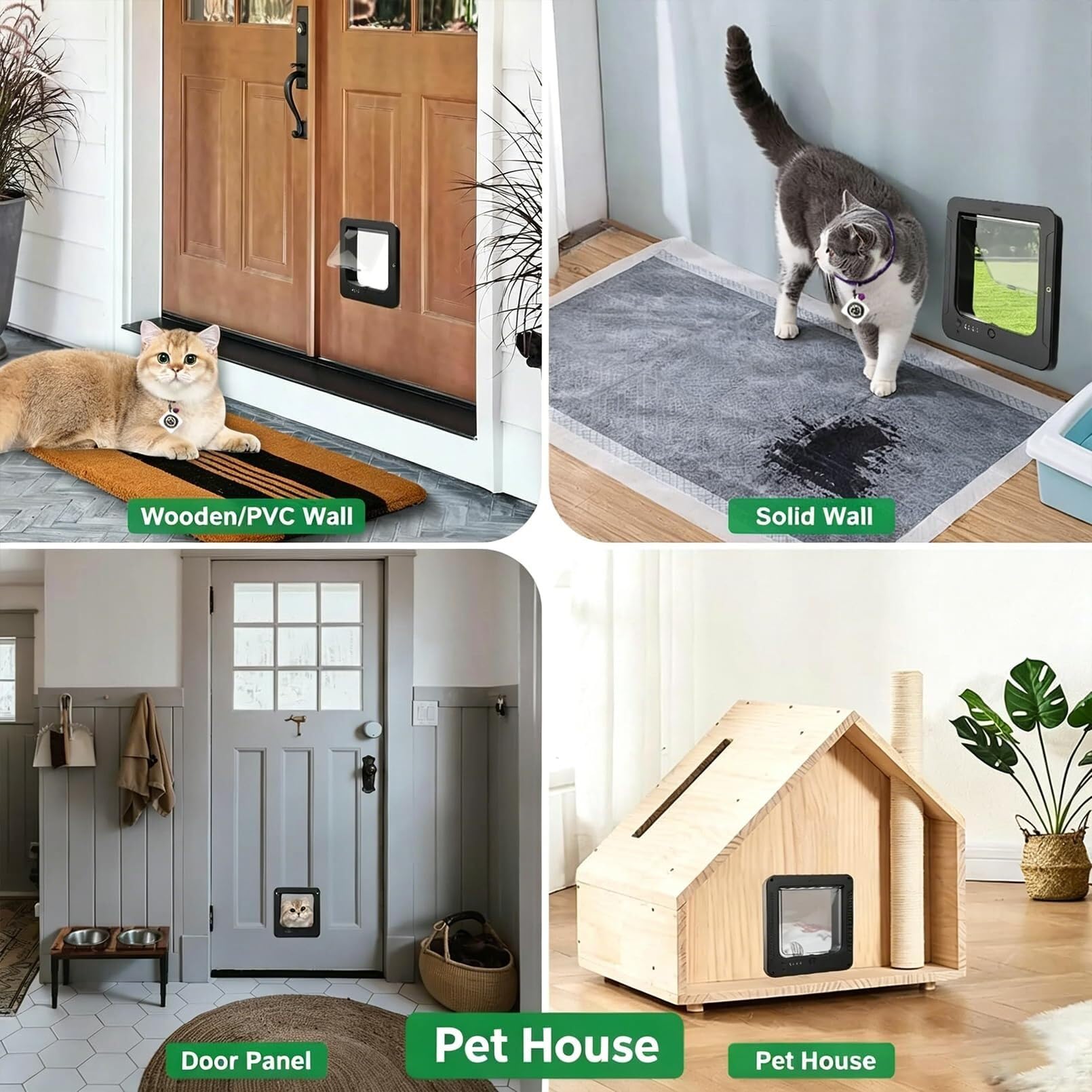 Puerta con Microchip y 2 Llaves de Collar | Para gatos/perros: apertura microchip/mando, bloqueo 4v, resistente/impermeable/térmico, fácil limpieza/montaje, guía.(White)