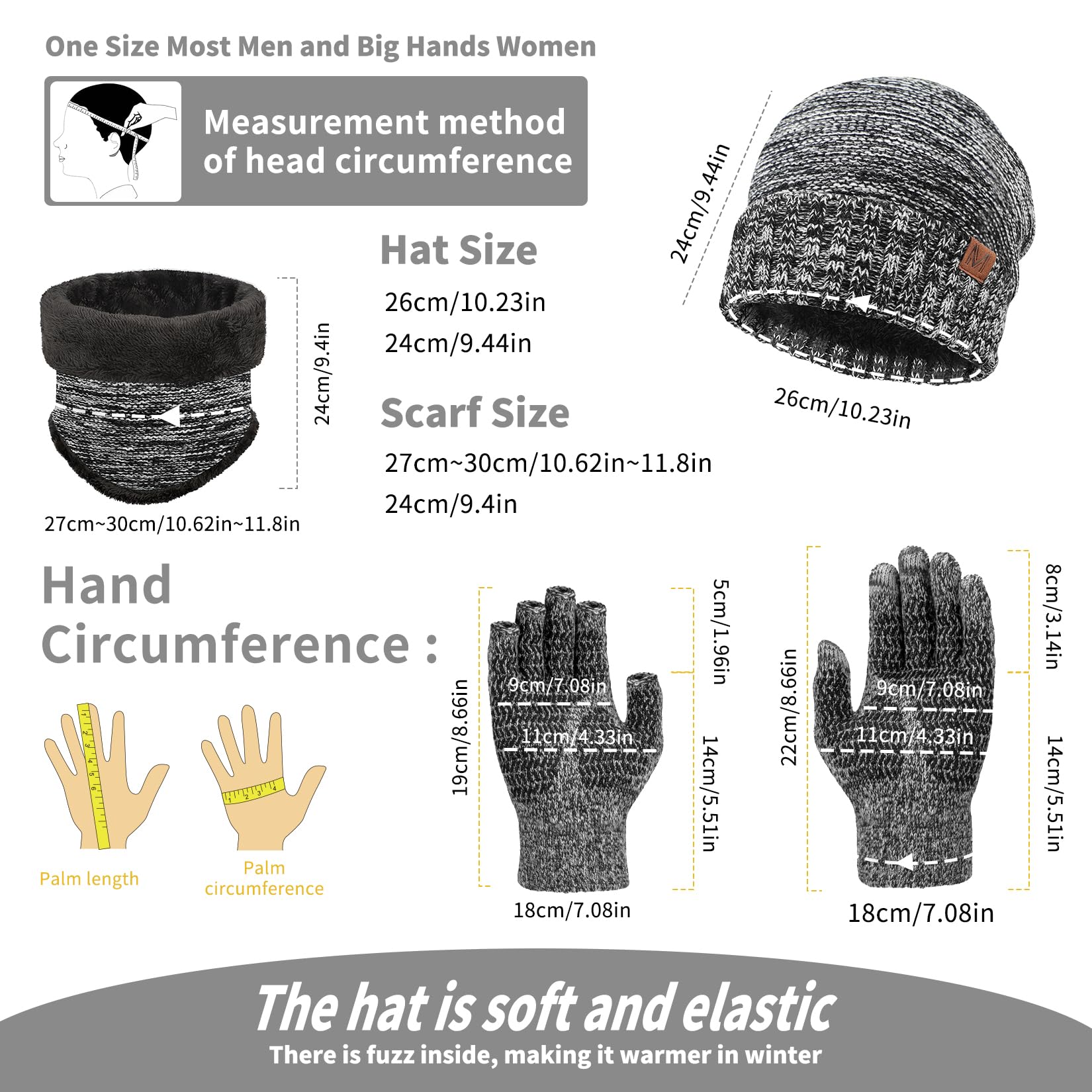 Maylisacc 3Pcs Slouch Beanie Invernale Scaldacollo Termica e Guanti Touch Screen a Maglia Uomo Donna con Fodera in Morbido Pile