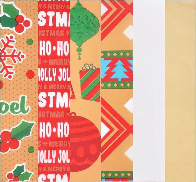 JOYIN 150 Sheets Christmas Kraft Tissue Paper, Recyclable Kraft Paper with Printed and Solid Design for Gift Wrapping Boxes and Bags, Gift Decoration, Christmas Trees, Wine Bottles, Art & Craft