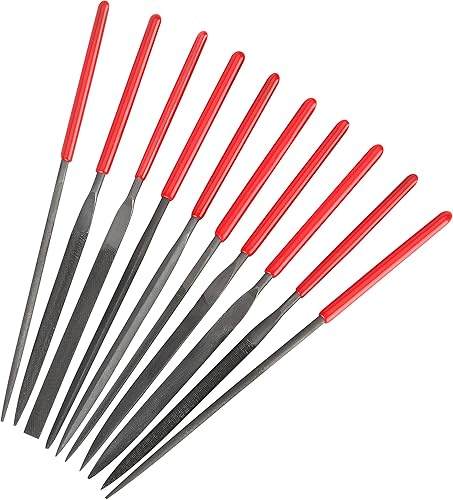 Miniatura 4 de Juego de 10 limas de agujas, acero de aleación endurecido, mini juego incluye redondo cónico, medio redondo, pasador, cruce, cuchillo, armario,