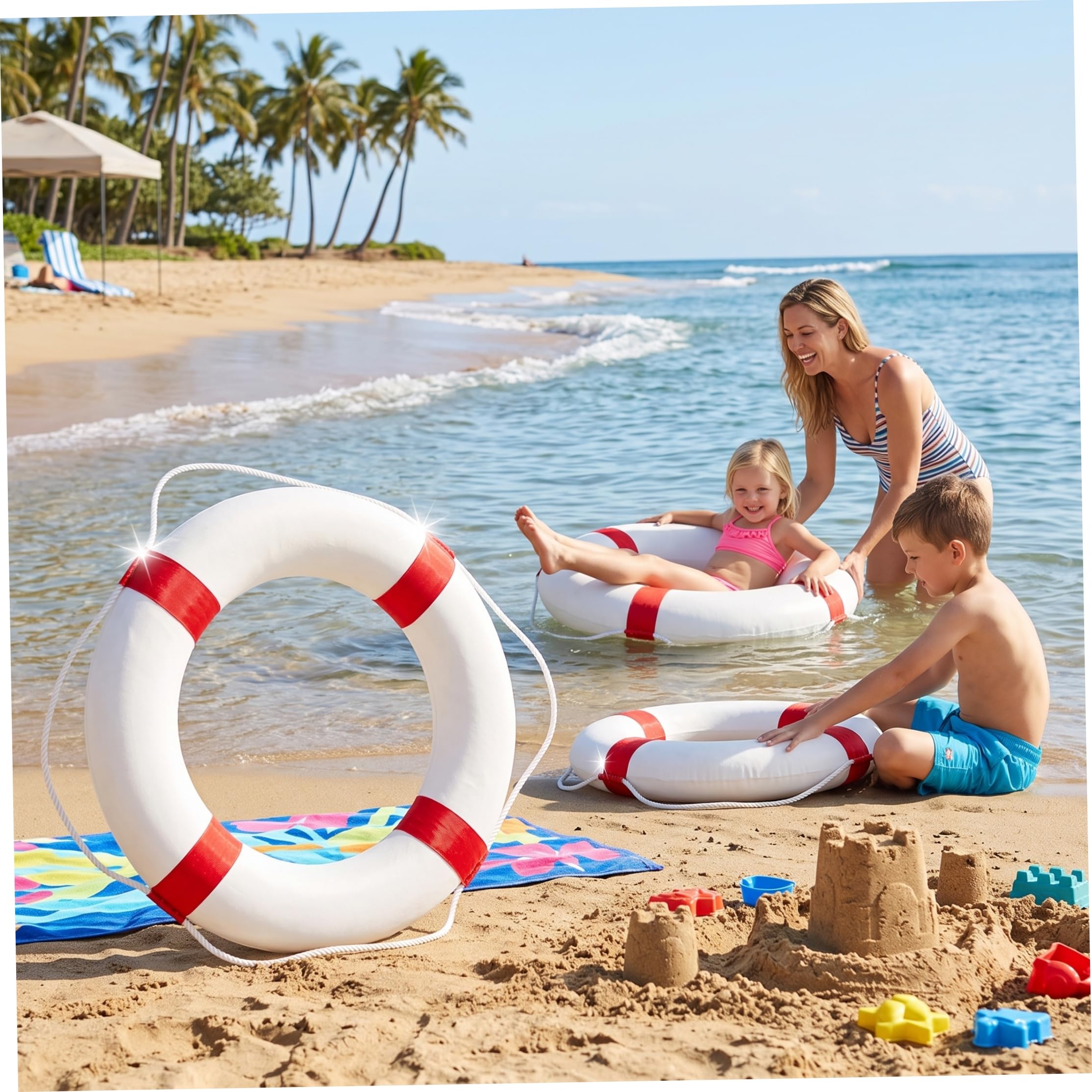 Pool-Sicherheitsring, Nicht aufblasbarer Pool-Rettungsring für Strand, Rot und Weiß