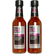 Hell Fire Detroit Cabernet Habanero Reaper Hot Sauce Extra hot, Crafted with Fresh, Fire-Roasted Habanero and Carolina Reaper Chile Peppers, All-Natural, Vegan, Gluten-Free, Low Sodium 5 Fl Oz Pack of 2