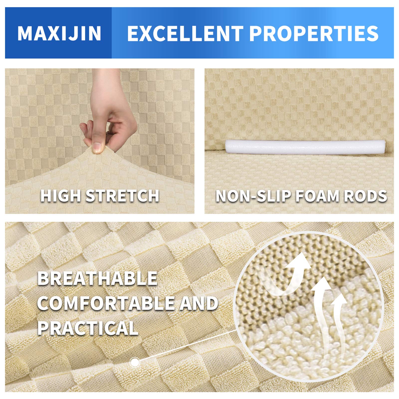 MAXIJIN Fodere per divani più recenti per 3 posti, fodera per divano jacquard elasticizzata per cani Fodere per mobili in 1 pezzo elastiche per animali domestici (3 posto, Beige Chiaro)