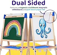 Vista 2 de Blue Squid Caballete de arte para niños, caballetes para niños pequeños Caballete de arte ajustable con rollo de papel, caballete magnético