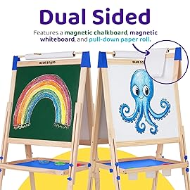 Blue Squid Art Easel for Kids, Easels for Toddlers | Adjustable Art Easel with Paper Roll, Magnetic Kid Chalkboard Easel Double Sided, Toddler White Board Toddler Easel for Kids 100+ Accessories