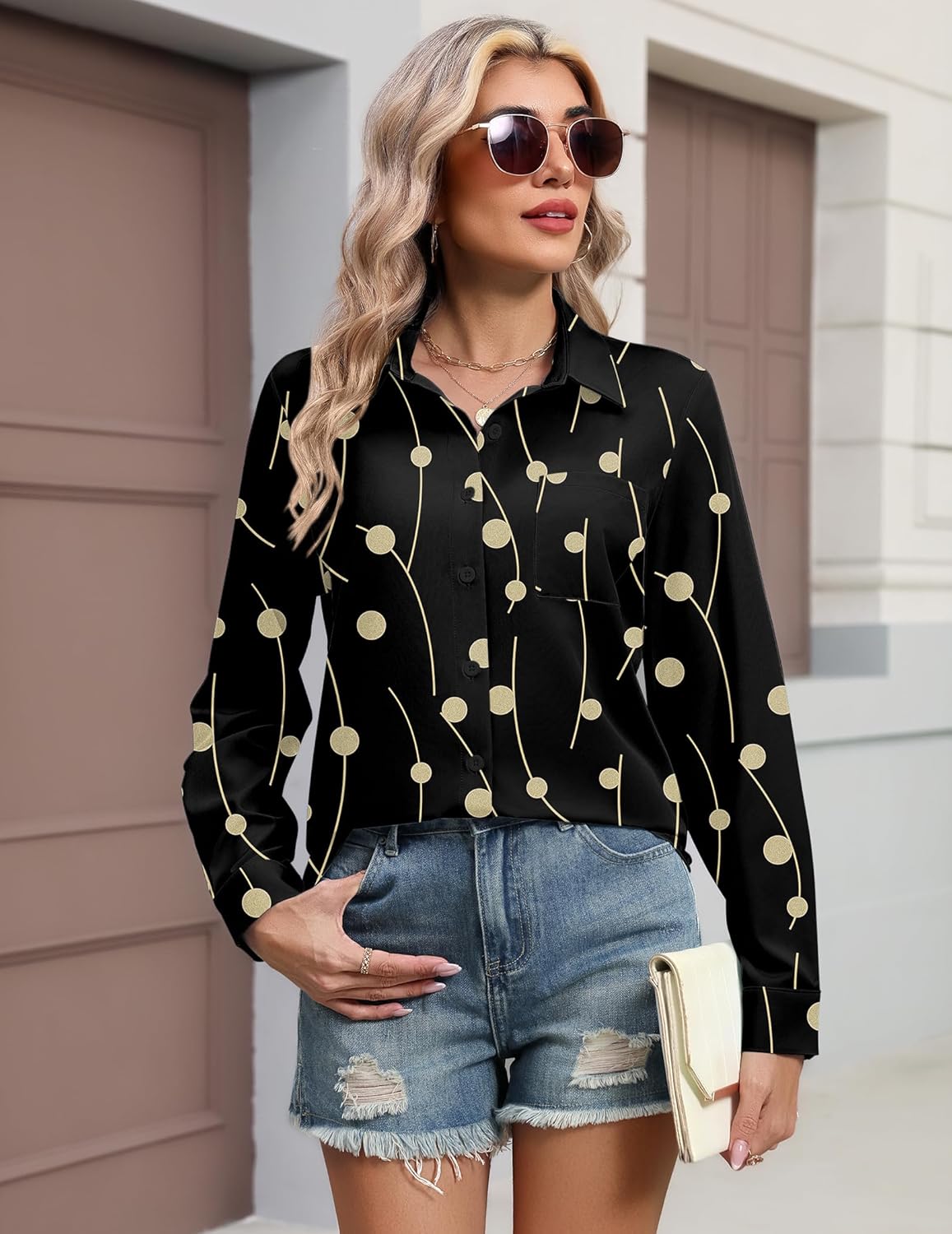 HOTOUCH Button Down Shirts for Women Long Sleeve Blouse Dressy Casual Business Work Tops with Pocket - Image 4