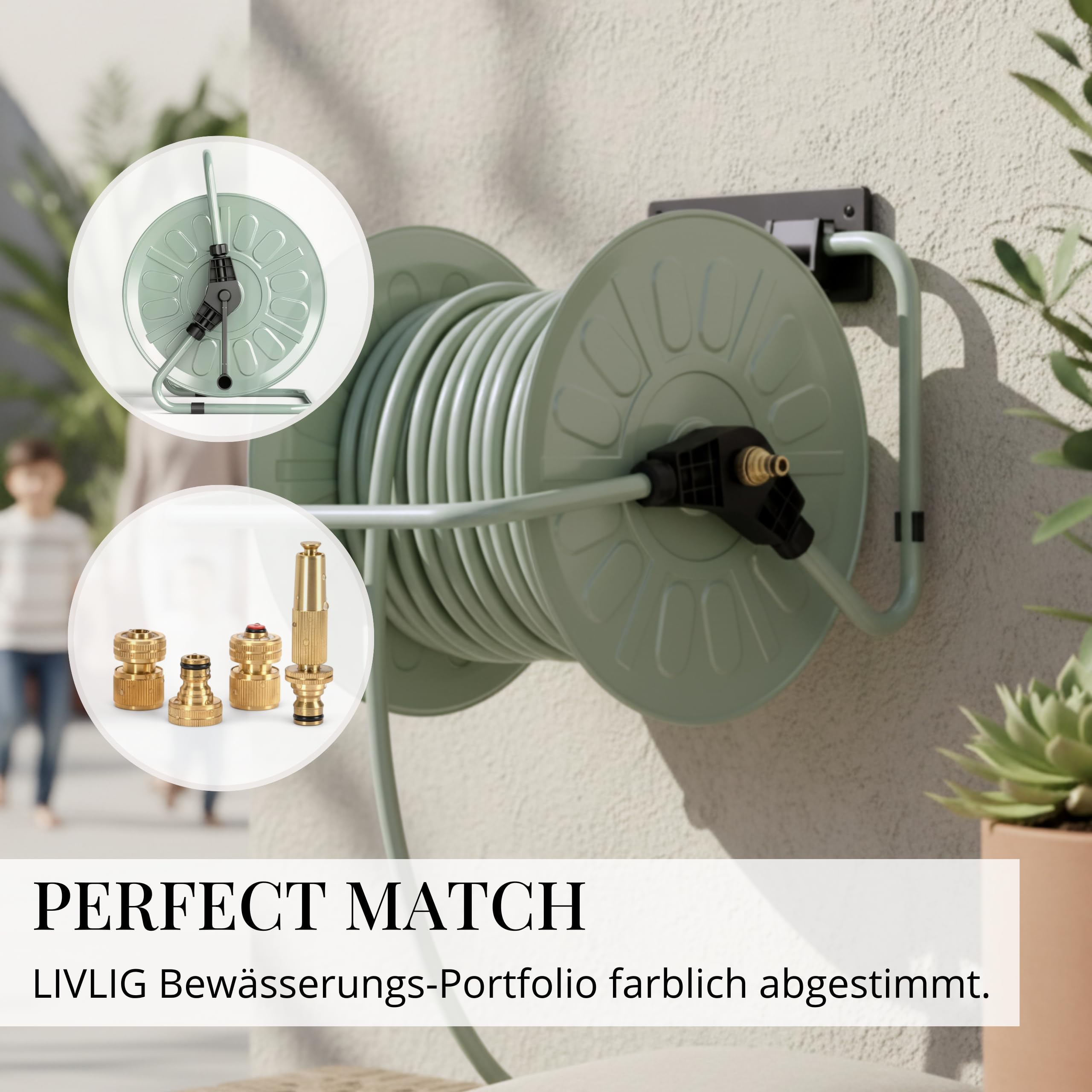 LIVLIG Gartenschlauch 30m, flexibler Premium Wasserschlauch aus 60 Prozent Recyclingmaterial, UV beständig, knickfest, Design Gartenschlauch 1/2 Zoll in Grün