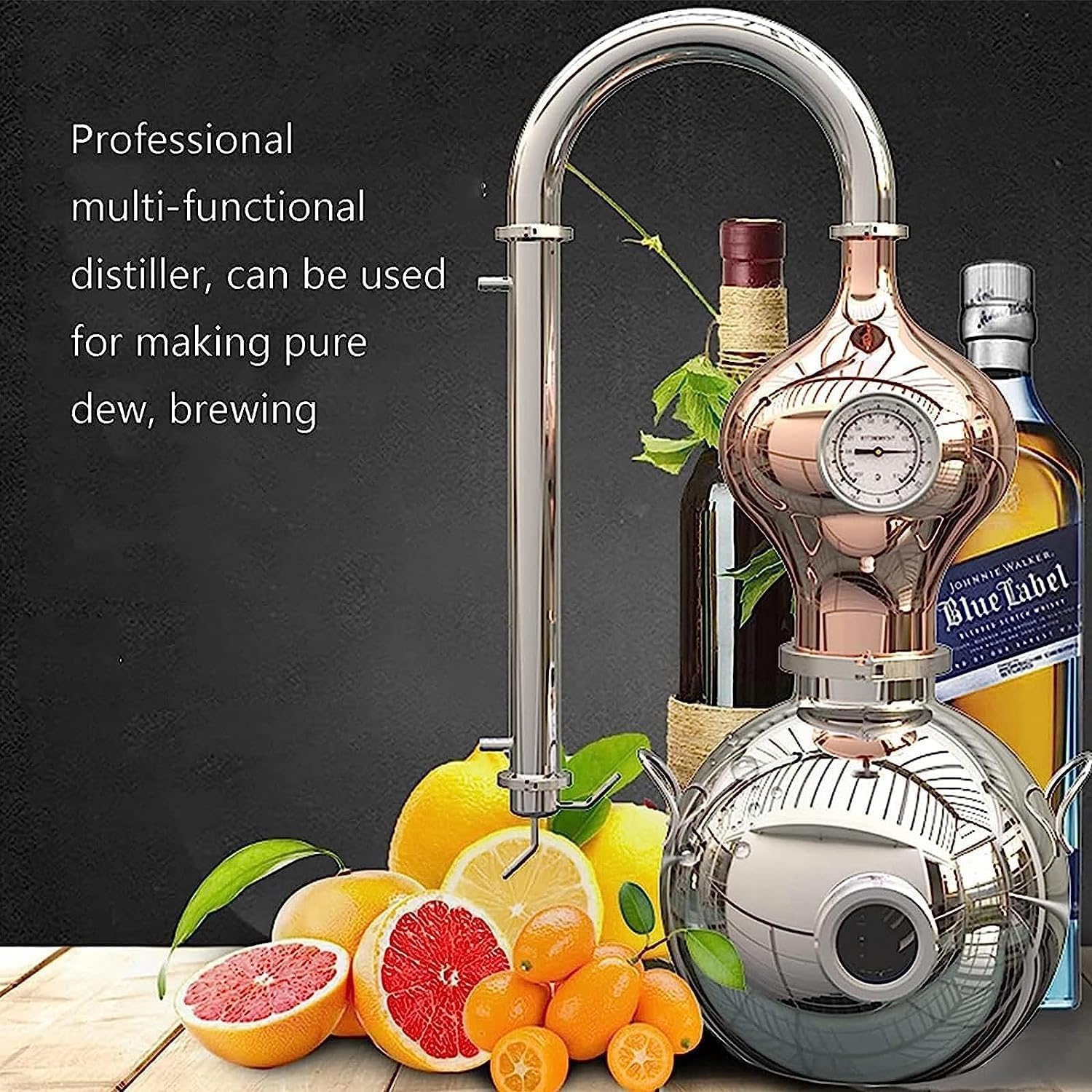 Alembic Still, distillatore Moonshine in rame da 15 litri con termometro, kit per la produzione di whisky, oli essenziali, idrosol