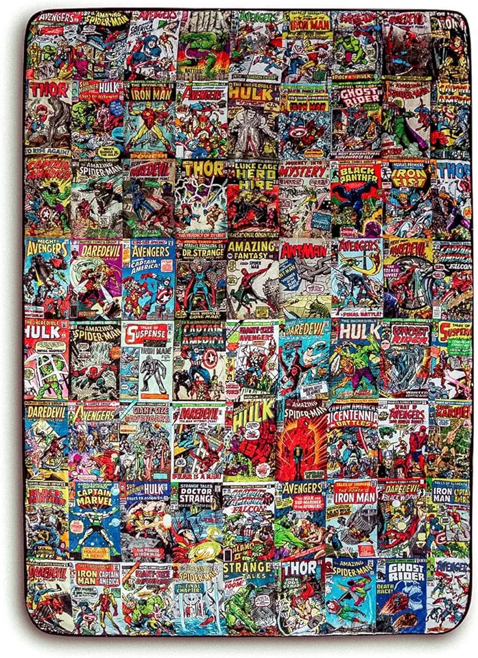 Marvel Comics Oversized Fleece Throw Blanket with Spider-Man, Captain America, Black Panther, More | Superhero Geeky Home Decor | Soft and Cozy Sherpa Blanket | 54 x 72 Inches