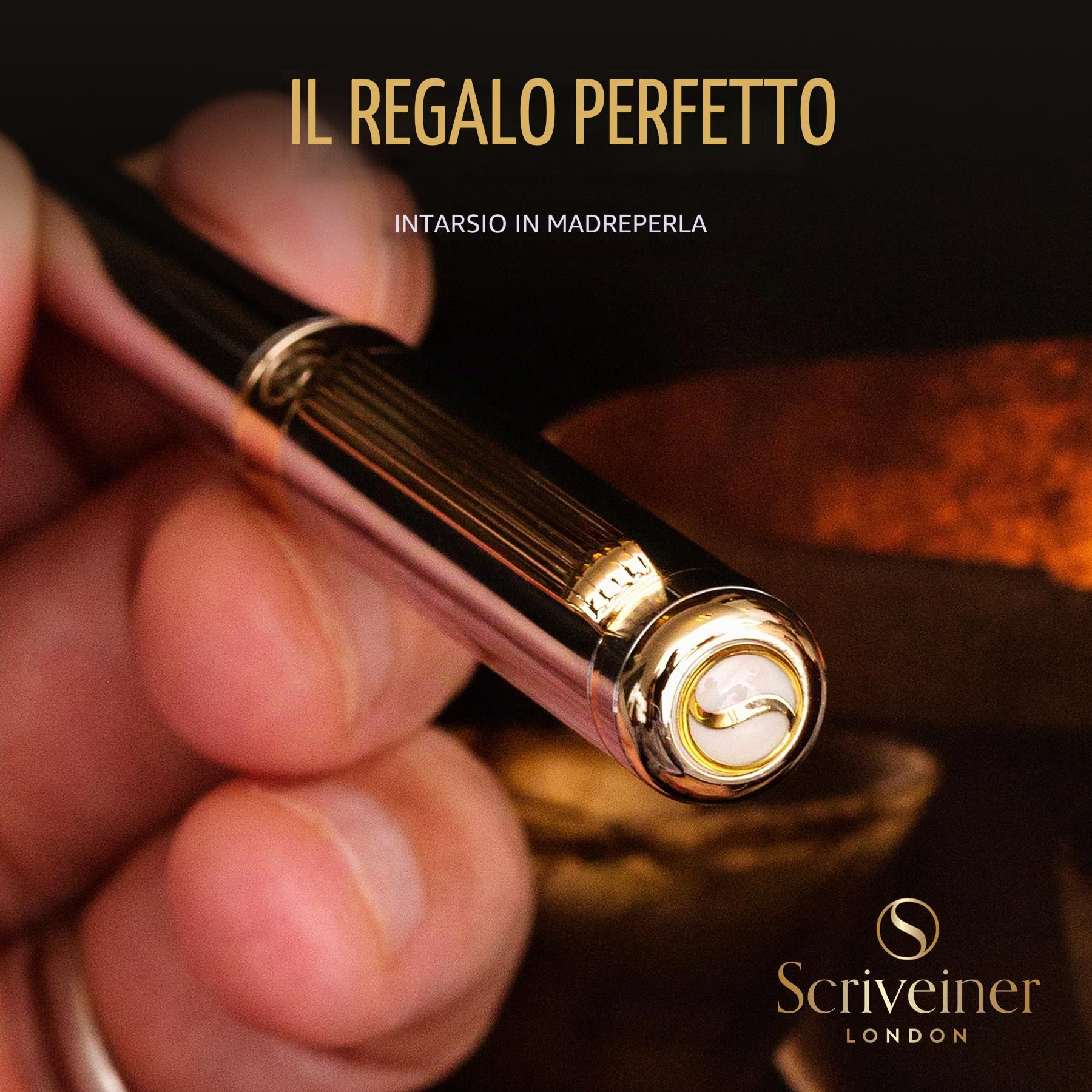 Scriveiner Pen, Splendida Penna a Sfera Cromata Silver, Finitura Placcato in Vero Oro, Refill Inchiostro Nero, Penne Eleganti, Professionali, da Ufficio, Idee Regalo per Lui e per Lei