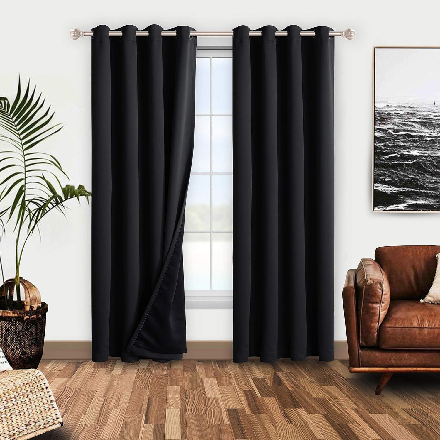 black curtains lined