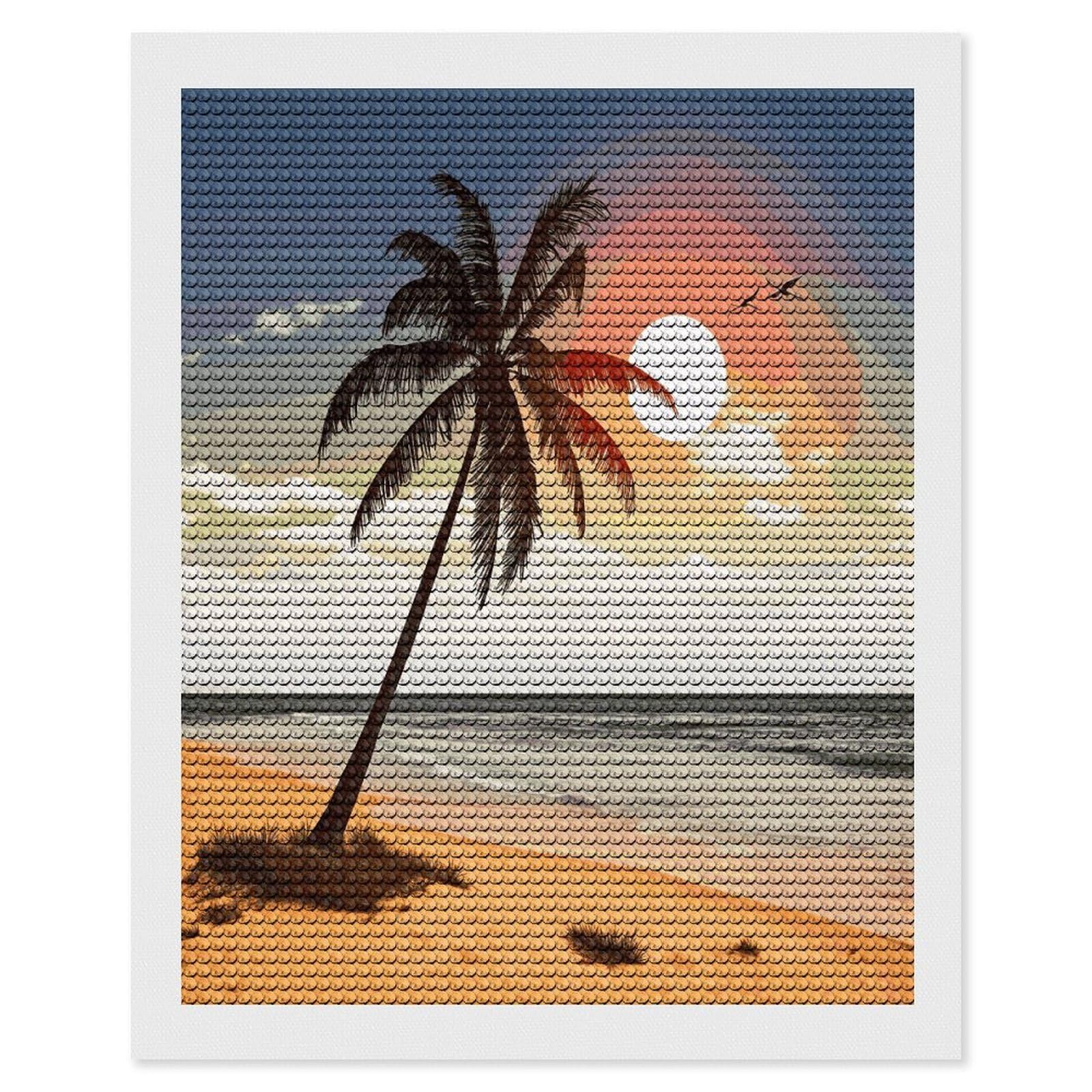 FekiLoot Palm Tree on Beach Paint by Numbers Kit for Adults Beginner DIY Diamond Dots Paintings Round Full Drill Diamond Art Kits Picture Diamond Art Painting Kits for Home Decor 16"x20"