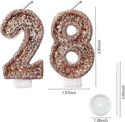 Miniatura 330 de Velas de números con purpurina de oro rosa de 2.8 pulgadas, muchos colores, regalos de cumpleaños de 22 años, velas de cumpleaños, velas de números