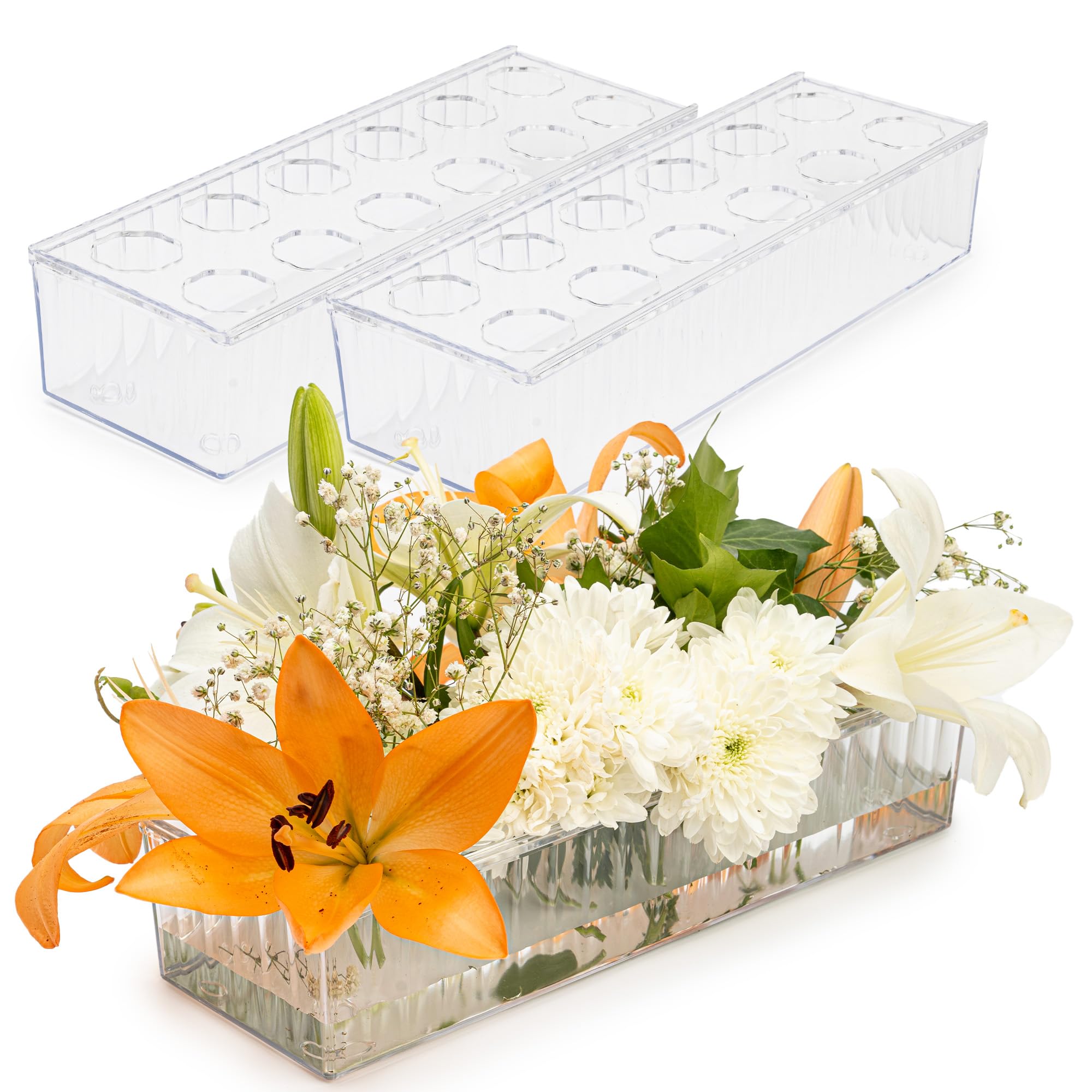 Photo 1 of 2 Pack Leak-Proof Wave Design Acrylic Long Vases for Centerpieces - 24" Clear Flower Rectangle Vase as Floral Centerpieces for Tables, Long Flower Vase with 12 Holes as Flower Arrangement Holder