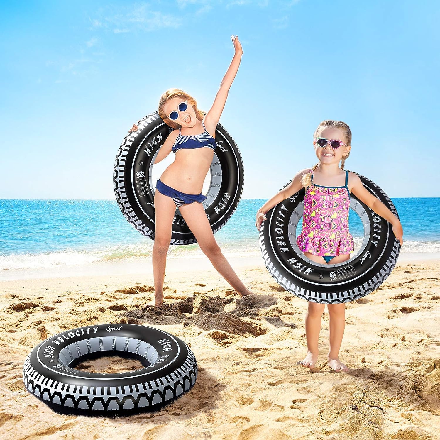 SOLDTRUE Giant Tire Inflatable Floating Swimming Pool Tube Ring for Kids, Water Fun Pool Accessories (tire Tube) (33" inch, 84cm) - Image 8 thumbnail