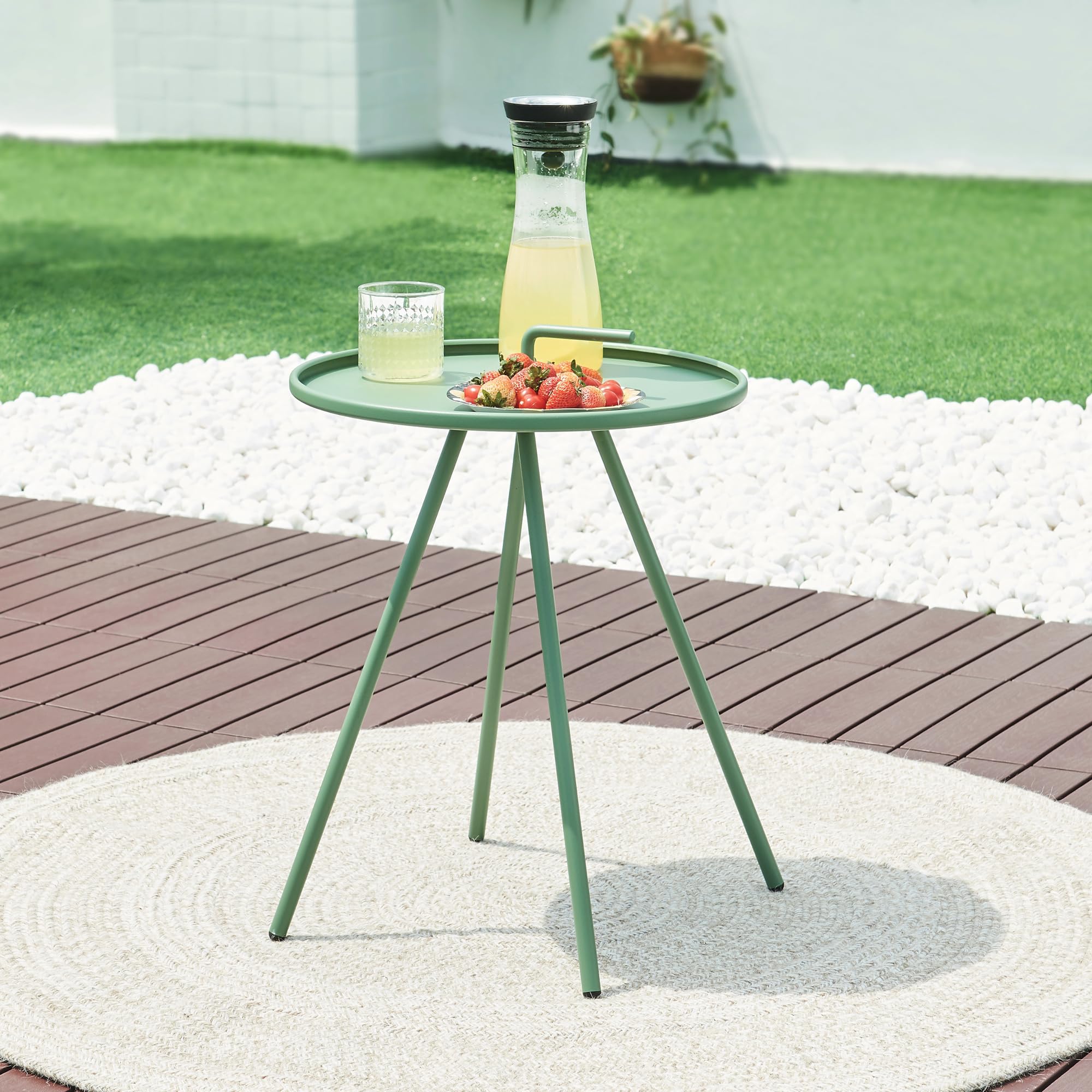 Tavolino Rotondo Da Esterno Outsunny, Diametro 70 Cm, Struttura In Metallo Verde, Piedini Antiscivolo - Per Giardino, Balcone, Soggiorno