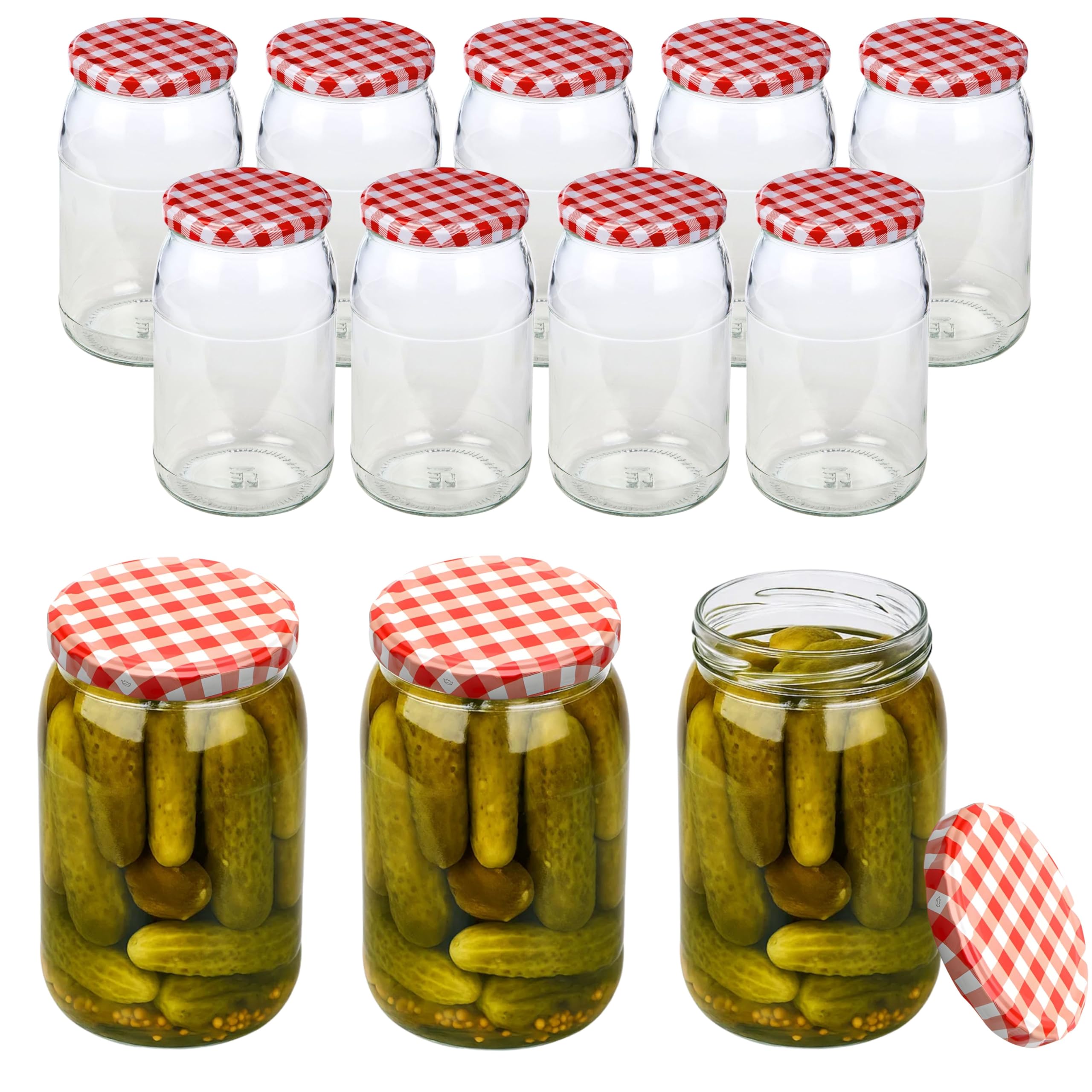 12 tarros de conservas de 900 ml con tapa de rosca y etiquetas