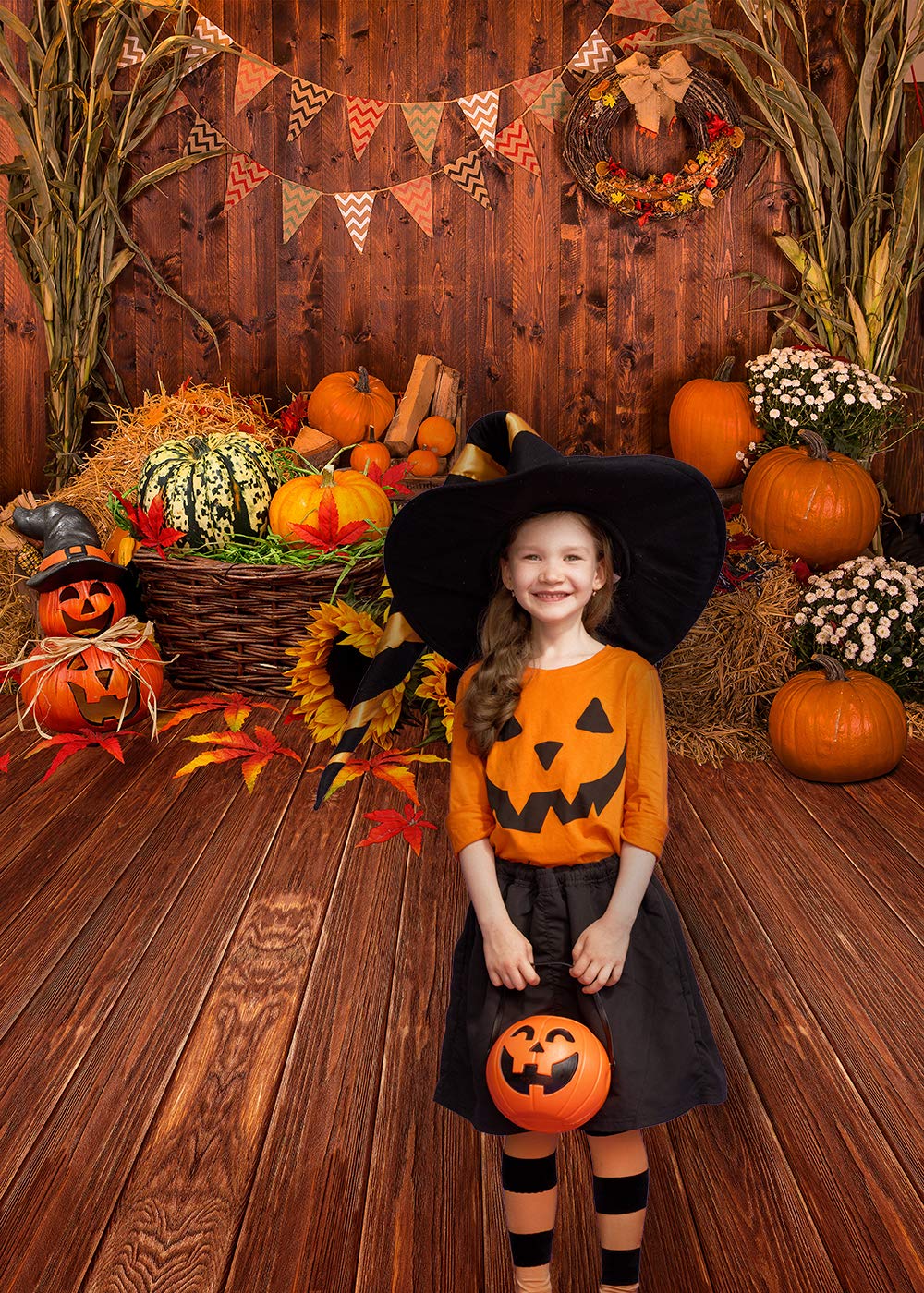 15 x 183 cm jesień Święto Dziękczynienia drewniana podłoga stodoła jesienne dynie liście klonu słonecznik dziecko portret impreza Halloween dekoracja winylowa fotografia tło fotobudka studio rekwizyt TP295
