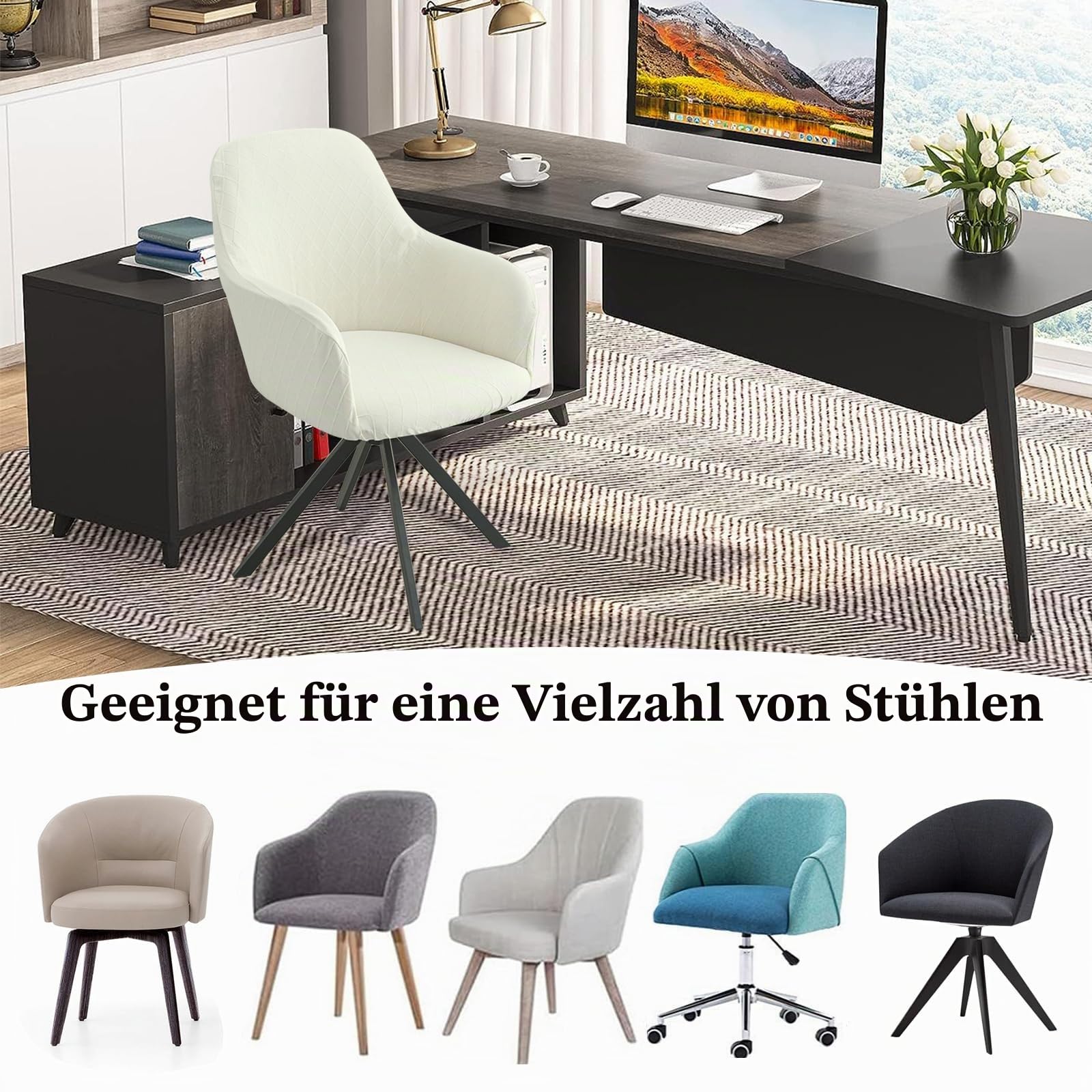 2er/4er Stuhlhussen mit Armlehne, Jacquard Stuhlhussen Universal Abnehmbar Stretch Waschbar für Esszimmer Hotel Wohnzimmer Hochzeit Deko (Cremefarben 4er Set)