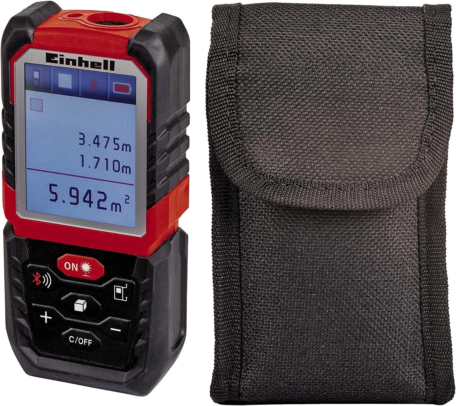 Einhell Distanciómetro láser TE-LD 60 (rango de medición 0,05-60 m, medición de distancias, áreas y volúmenes con sumas y restas, documentación vía app, seguridad, Pitágoras, función de replanteo)