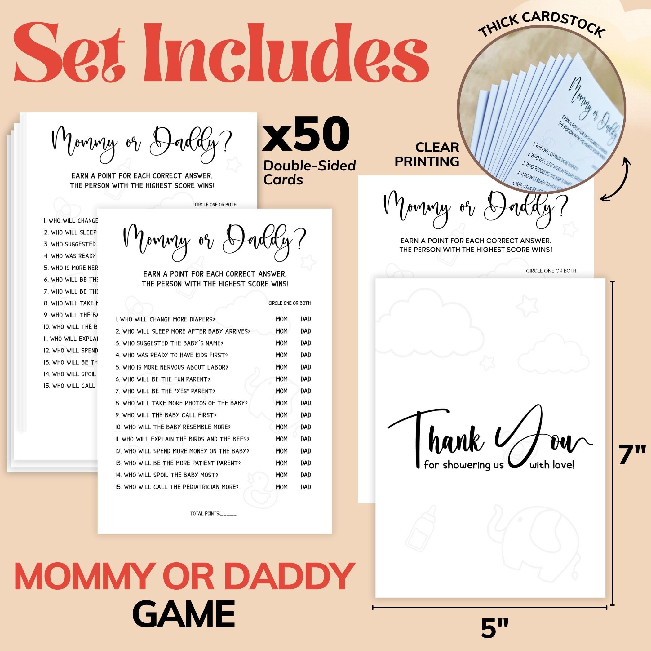 WOODAMORE Guess Who Mommy Or Daddy Baby Shower Game – 50-Piece Gender Neutral Party Activity - View #7