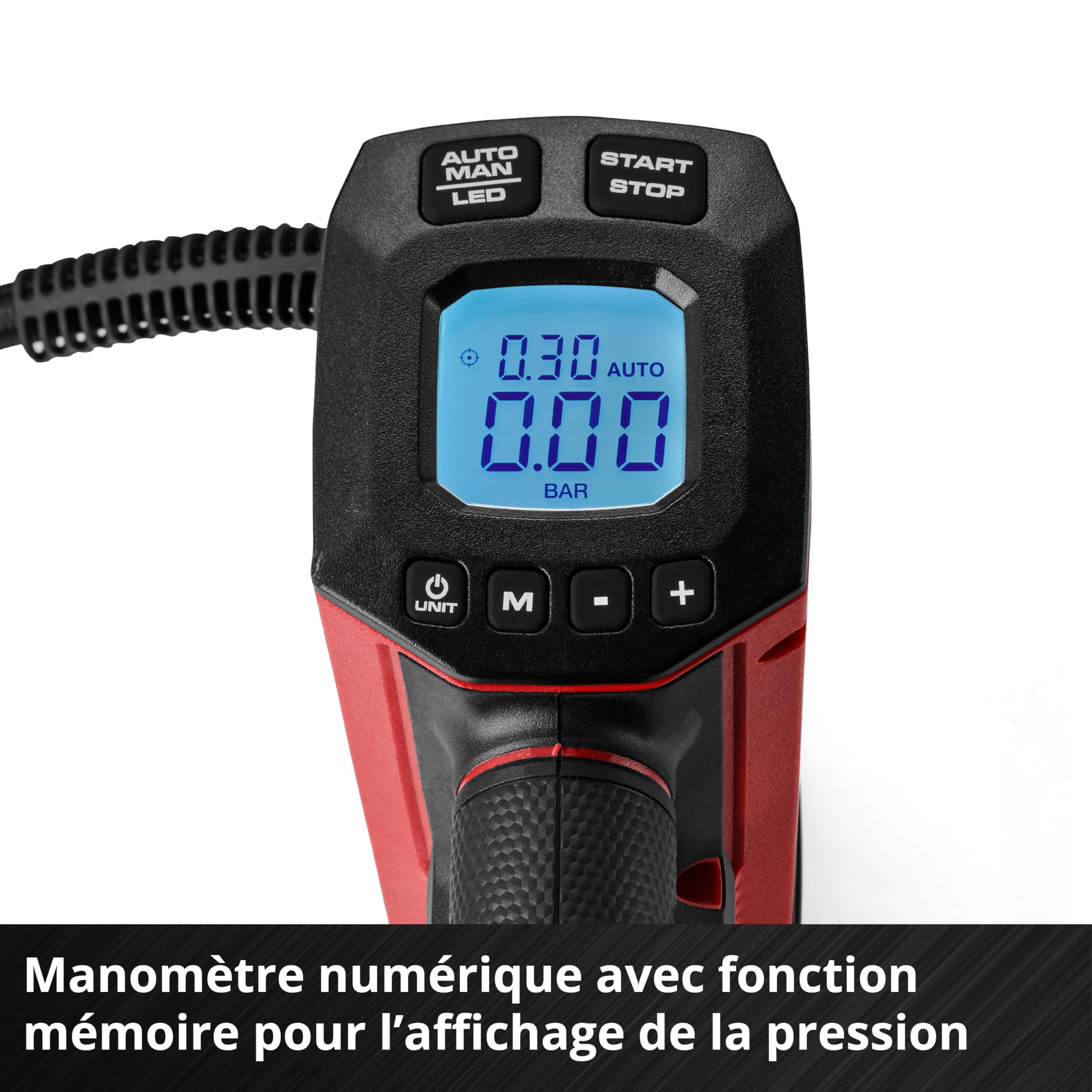 Compresseur sans fil Einhell CE-CC 18/23 D Li-Solo Power X-Change (18 V, 11 bars max, manomètre avec écran LCD, fonction d’arrêt automatique, sans batterie)