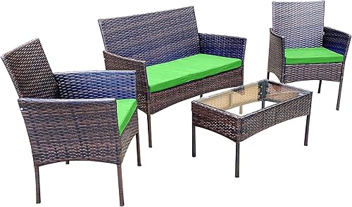 Pyramid Home Decor Alvino - Juego de muebles de mimbre para patio al aire libre, 4 piezas, sillas de ratán, para uso en interiores y exteriores,