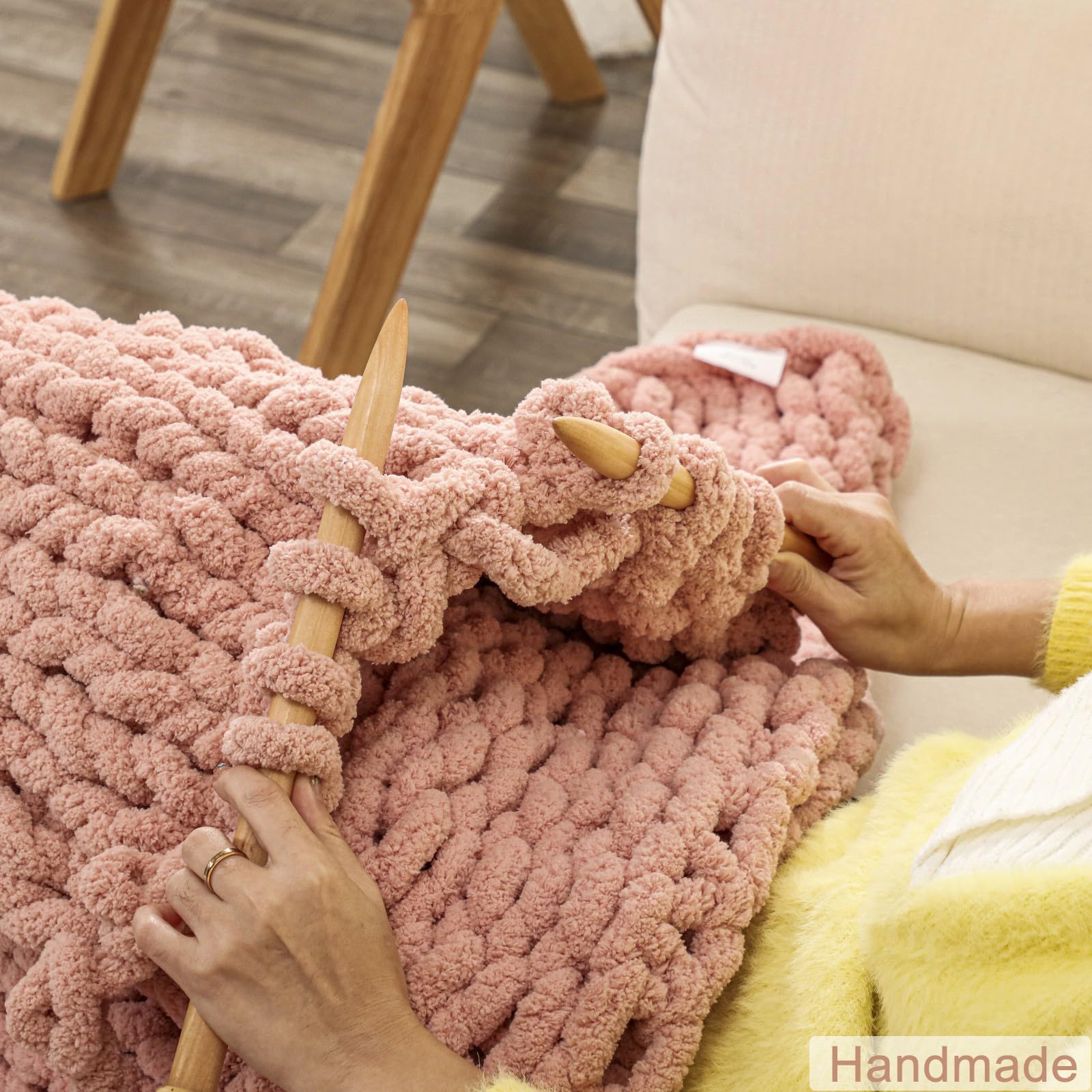 WESHIONGOO - Manta decorativa de punto grueso de 101,6 x 101,6 cm para sofá y cama, suave y esponjosa, confeccionada a mano al 100 % con hilo de chenilla grueso, rosa | Manta tejida 100% hecha a mano, manta suave y esponjosa con hilo de felpilla jumbo gru