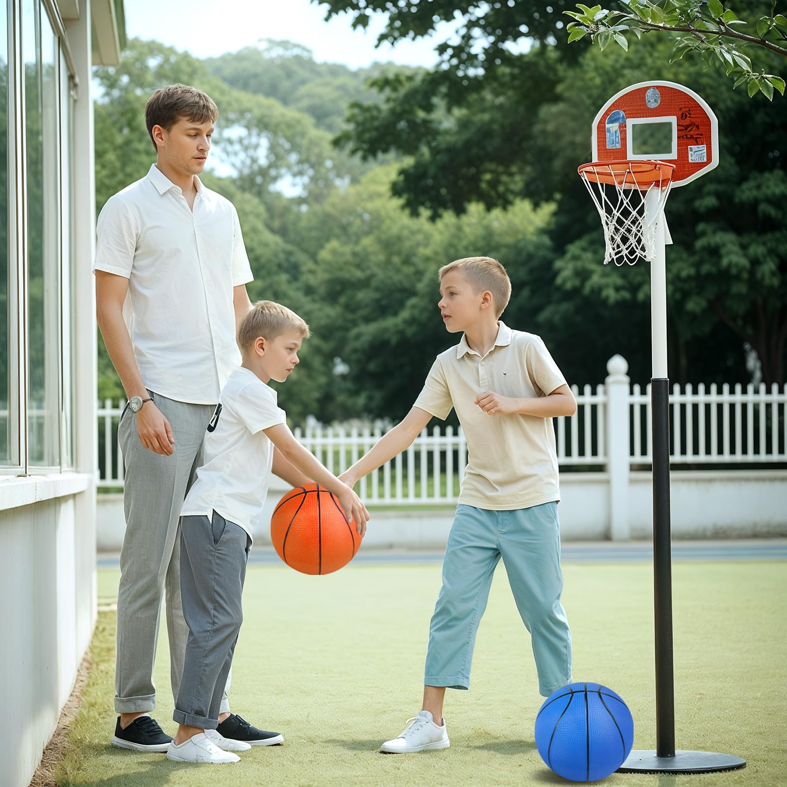 3 otters 6 Pack Mini Basketballs, 7.5 Inch Basketball Set with Pump for Kids Swimming Pool Toy, Mini Basketball Hoop, Outdoors Party Favors