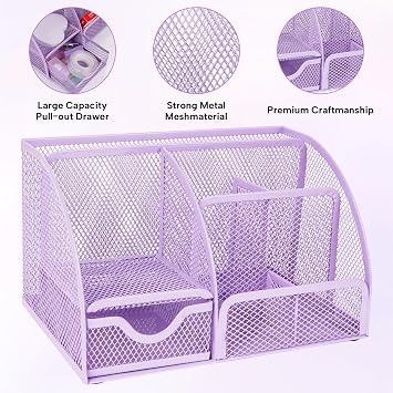 Desk Organizers and Accessories, Office Supplies 15PS Set with Stapler, Staple Remover, Pen Holder, Clips Set, Tape Dispenser, Tape, Phone Holder, 1000 Staples, Ruler, Scissors (Purple)