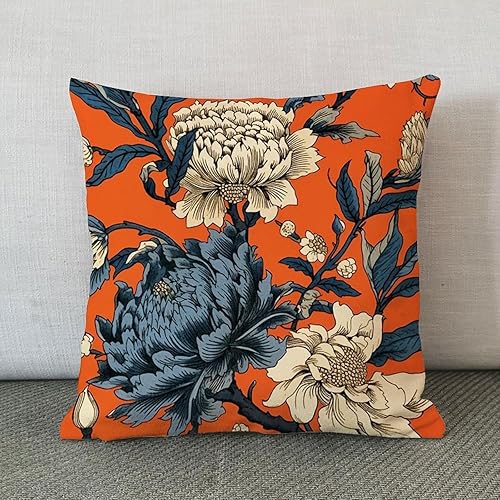 Miniatura 3 de Funda de almohada con diseño de flores de caqui, decoración de grandmillennial, almohadas florales, chinoiserie, funda de cojín cuadrada de lino,