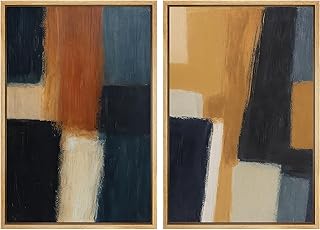 wall26 Framed Canvas Wall Art Print Bold Color Block Abstract in Navy, O...