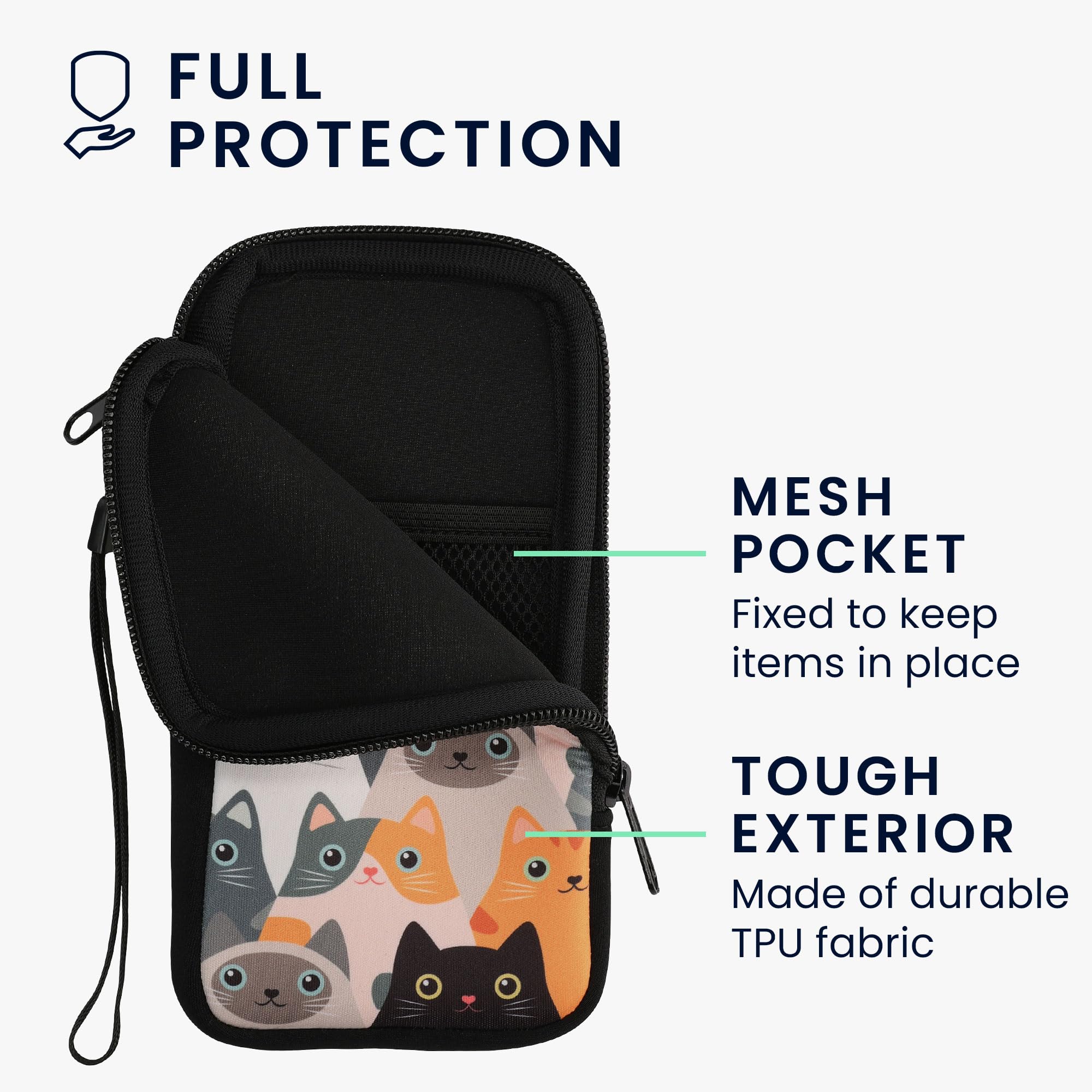 kwmobile Custodia in neoprene con zip per smartphone XL - 6,7/6,8" - Astuccio portacellulare a sacchetto con cerniera - Borsa verticale - Gatti arancione/nero/bianco
