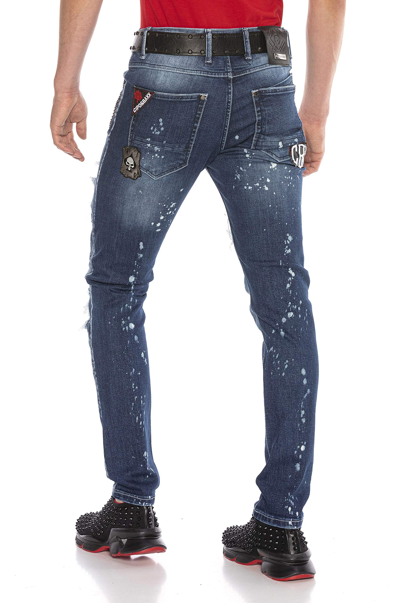Cipo & Baxx Pantalones vaqueros rectos para hombre, pantalones vaqueros con corte de parches.
