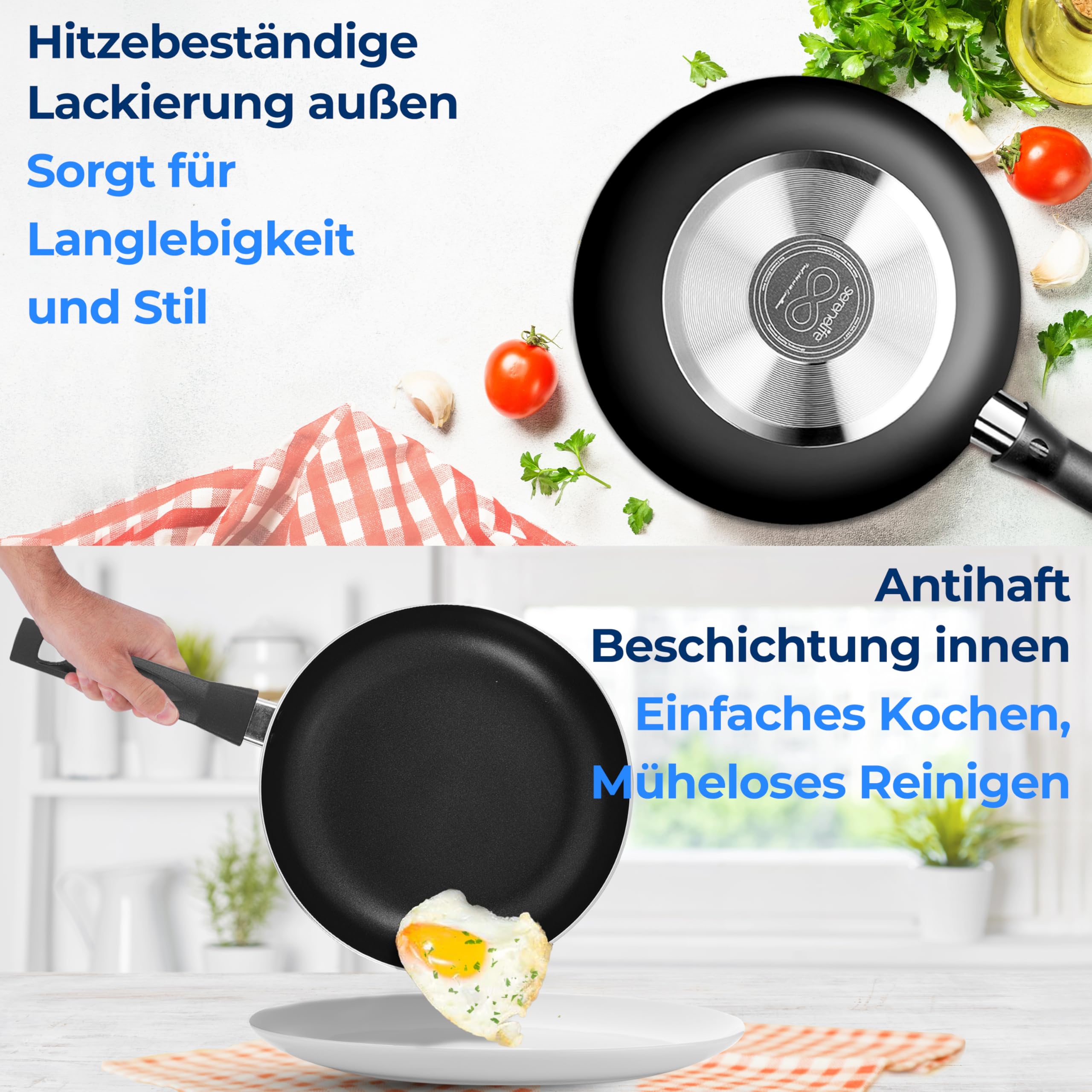 SereneLife Töpfe & Pfannen, 11 teiliges Kochgeschirr Set, Antihaftbeschichtet, Inklusive Küchenzubehör, Für Gas-, Elektro- & Keramikherde, PFOA/PFOS-frei, Schwarz