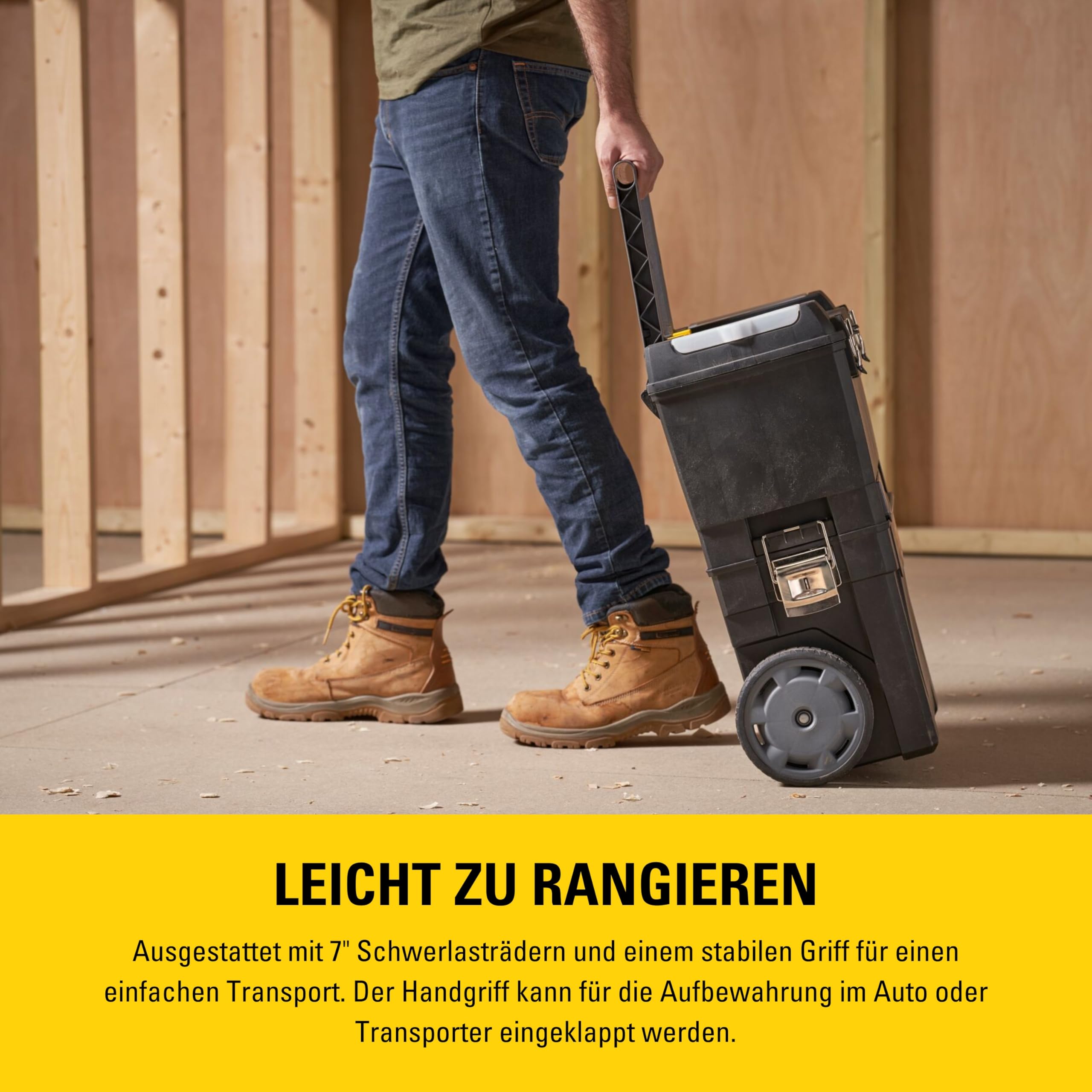 STANLEY Rollende Werkstatt, zwei separat verwendbare Werkzeugboxen, robuster Kunststoff, große Schwerlasträder, mit Metallschließen & Organizer im Deckel, 1-93-968