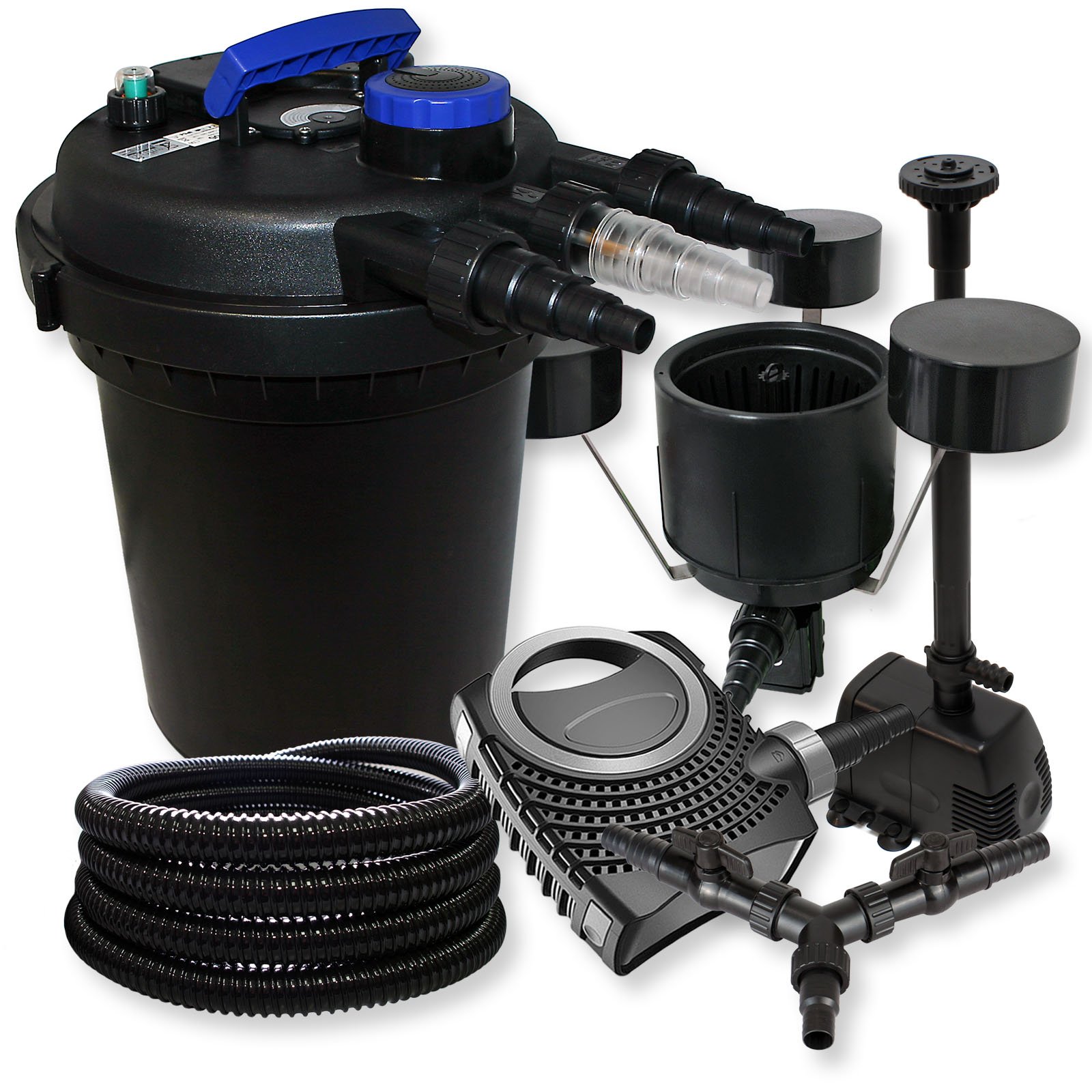 SunSun Kit Filtración estanque presión 10000 11W UVC neo8000 70W bomba tubo skimmer fuente jardin