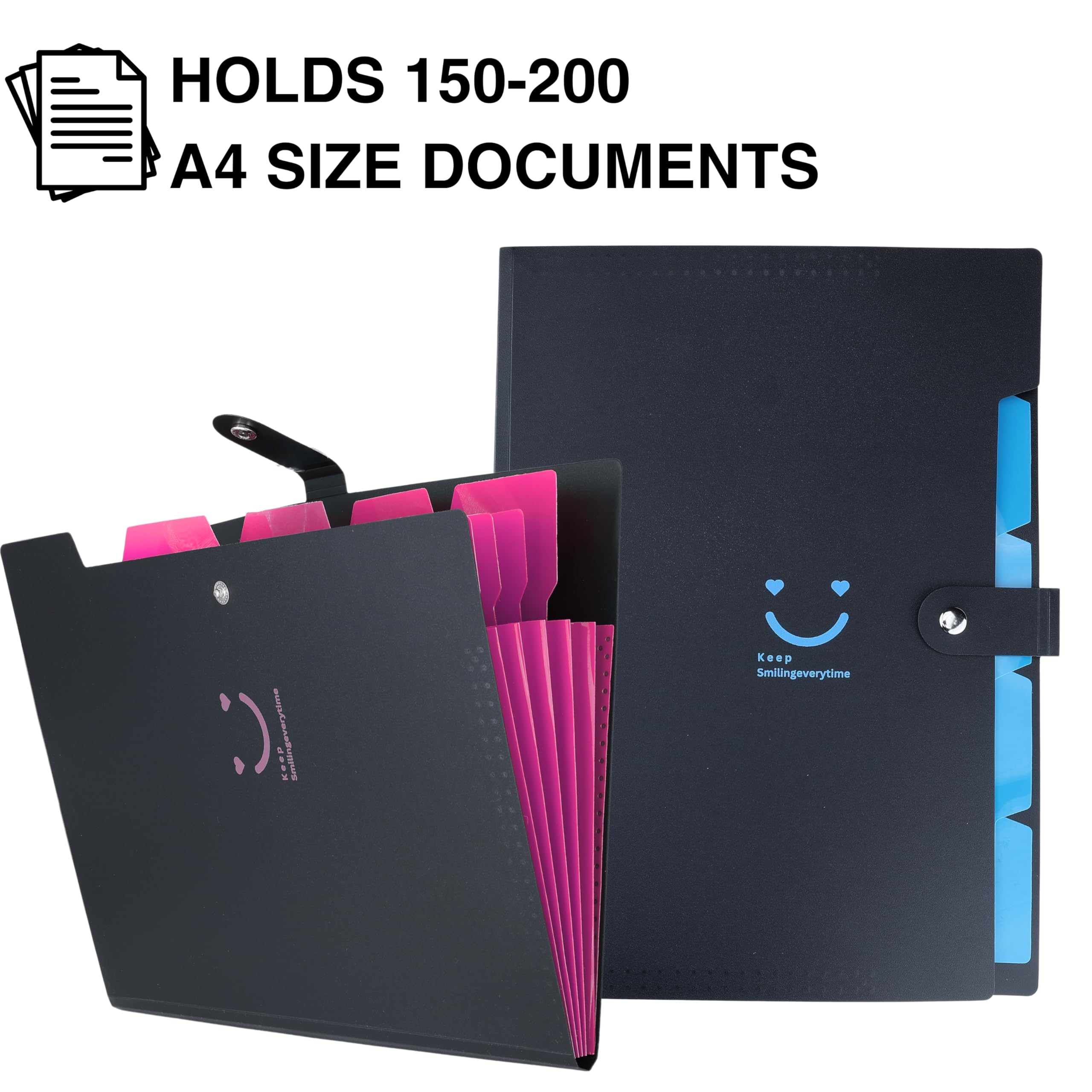 SPS Cartella portadocumenti espandibile con 5 tasche, design smile, adatta per documenti formato A4 e lettera, cartelle a fisarmonica, portadocumenti per ufficio, scuola e uso domestico (confezione da
