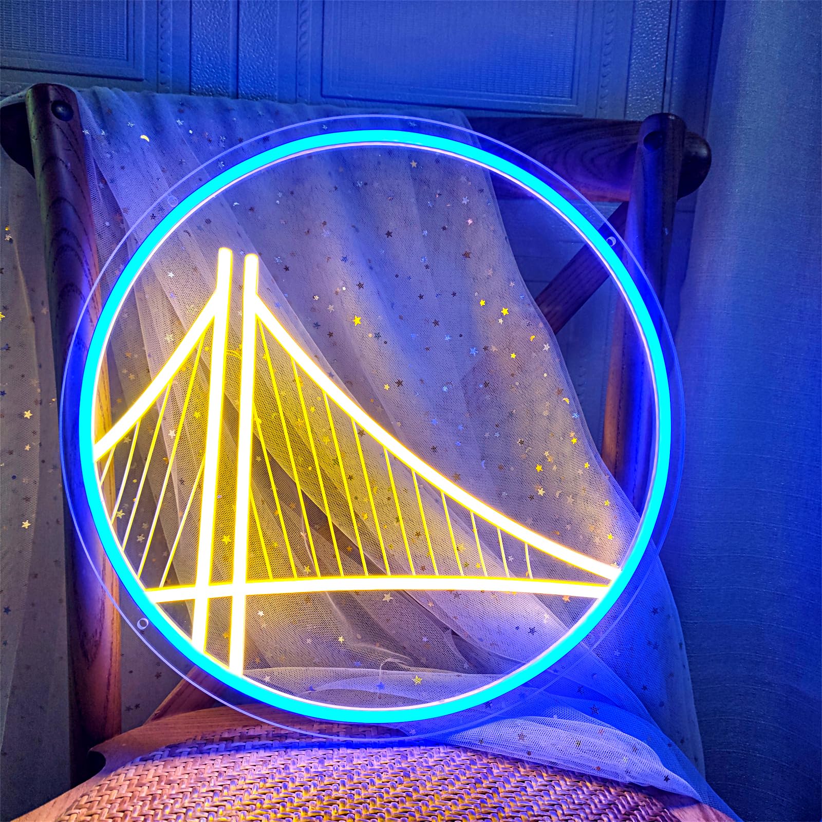 Warrior Team Logo Neon Sign Basketball Neon Sign Perfect for Wall Decor Neon Lights for Bedroom Led Signs Suitable for Man Cave Bar Pub Christmas Birthday Warriors Fans Gift Art Wall 5V Usb Power,INSNEnN,15.7 x 15.7 inches