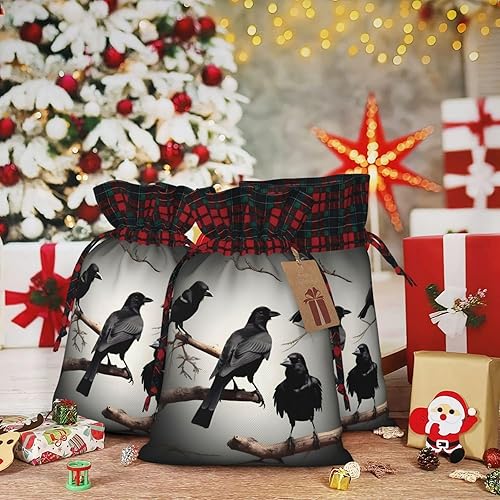 Miniatura 7 de MyPiky Bolsas de regalo de Navidad con estampado de pájaros en una rama de cuervo negro, bolsas de regalo de Navidad, bolsa de almacenamiento de