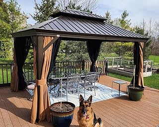 PURPLE LEAF Hardtop Gazebo 10' X 12' Metal Roof with Netting and Curtain...
