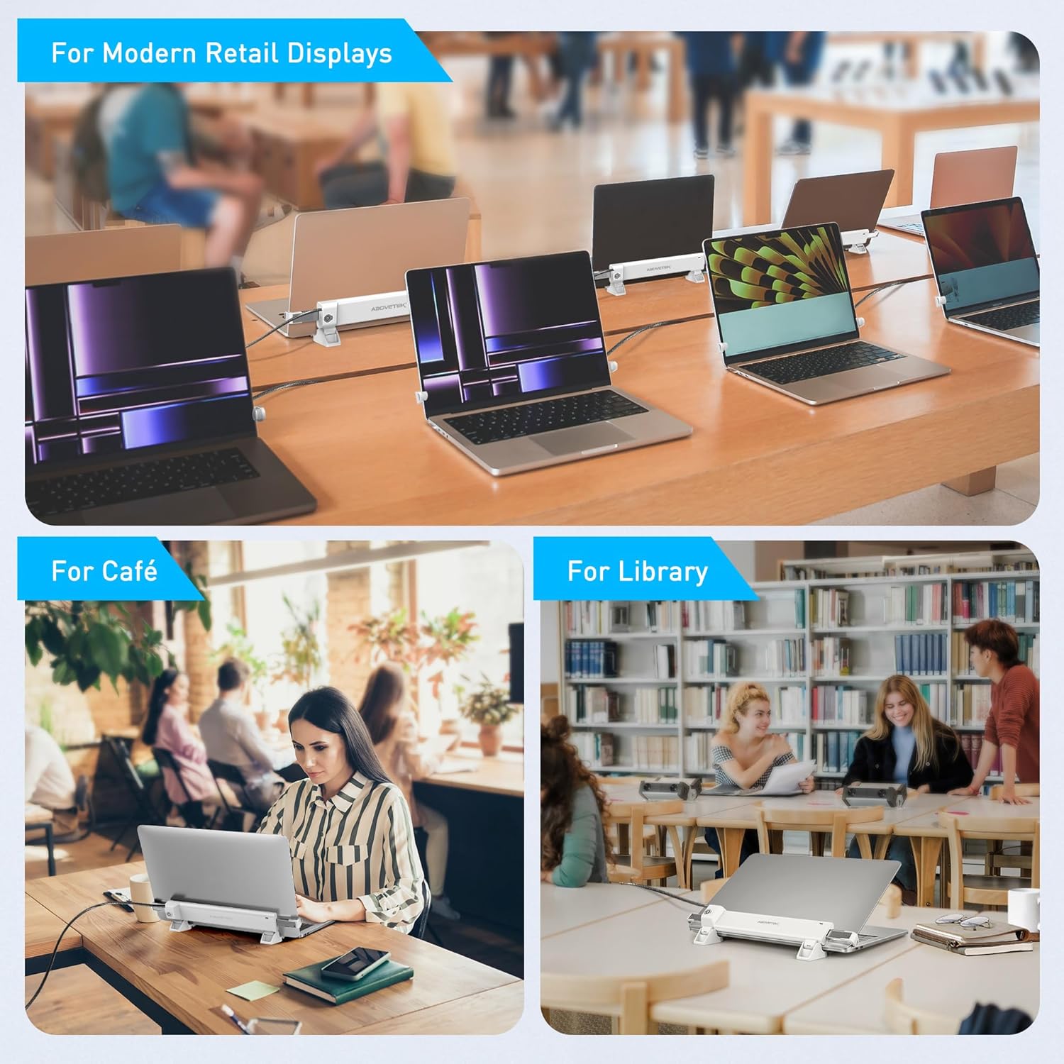 AboveTEK MacBook & Surface Laptop Locking Station with Combo Lock Cable, Anti Theft Folding Security Laptop Desk Mount, Adjustable & Portable, Fits 12"-16" Laptops/Notebooks (White)